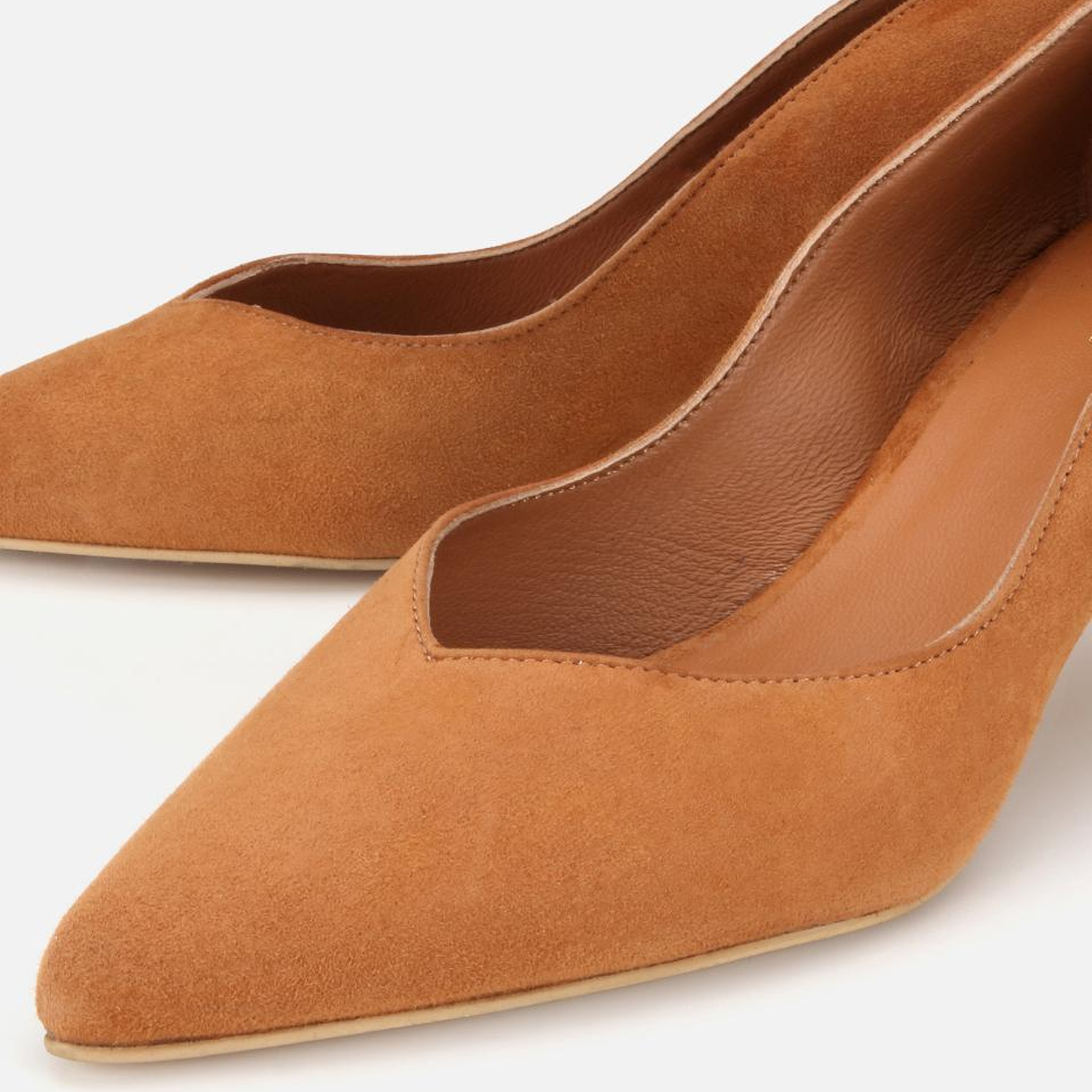 Kadın Süet Deri Taba Kısa Topuklu Stiletto