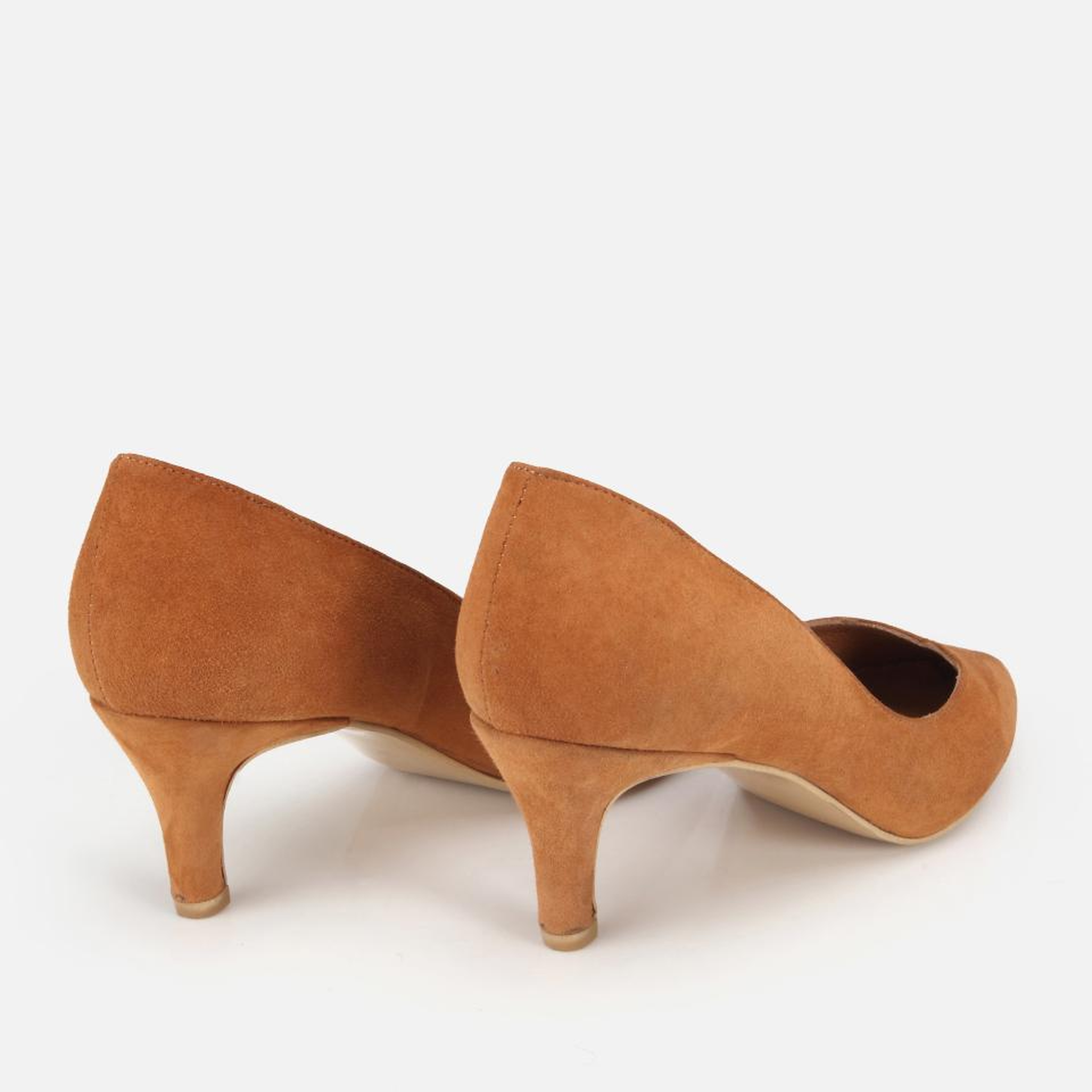 Kadın Süet Deri Taba Kısa Topuklu Stiletto