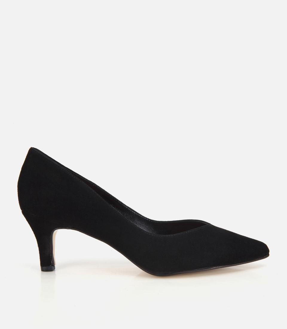 Kadın Süet Deri Siyah Kısa Topuklu Stiletto