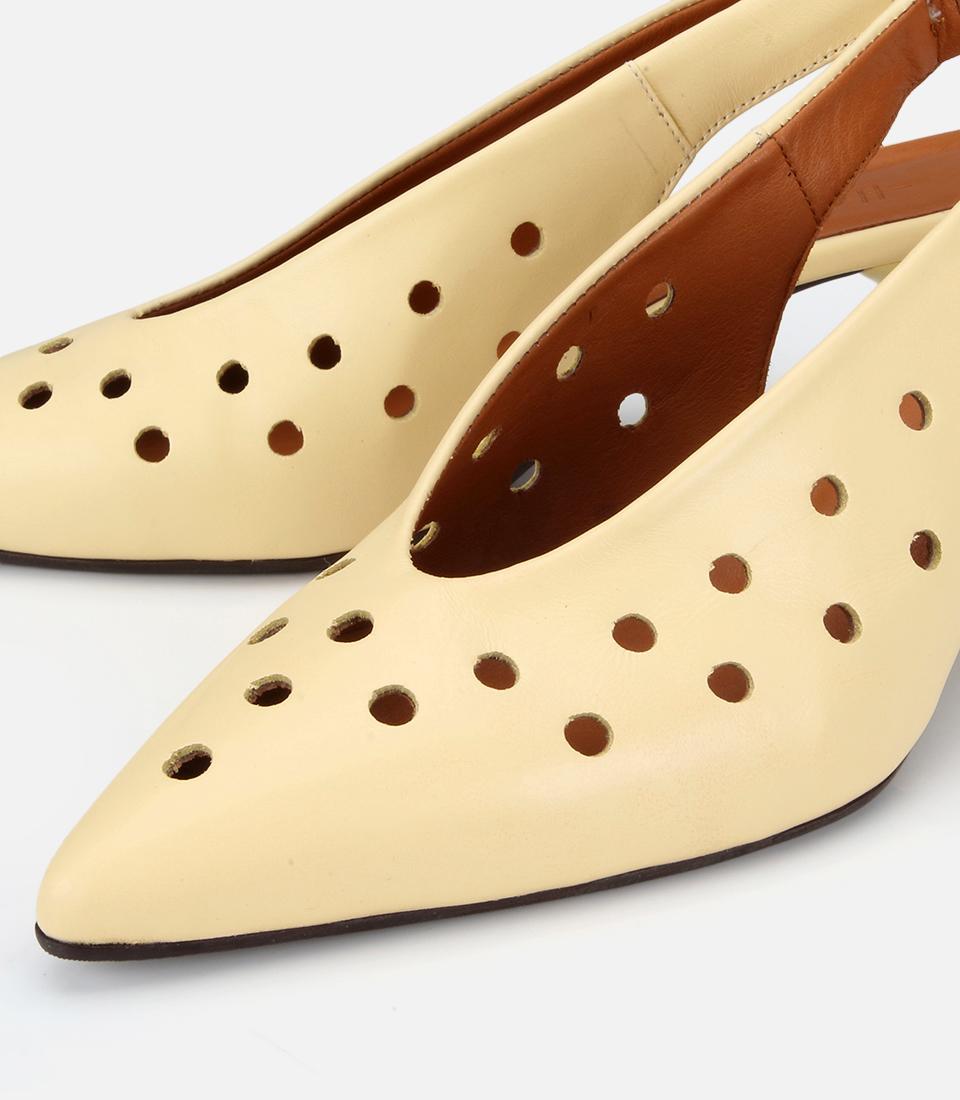 Kadın Deri Sarı Delikli Arkası Açık Kısa Topuklu Stiletto