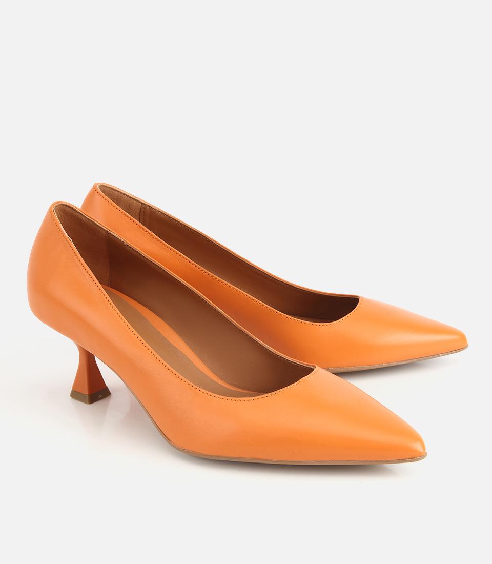Kadın Deri Turuncu Kısa Topuklu Stiletto