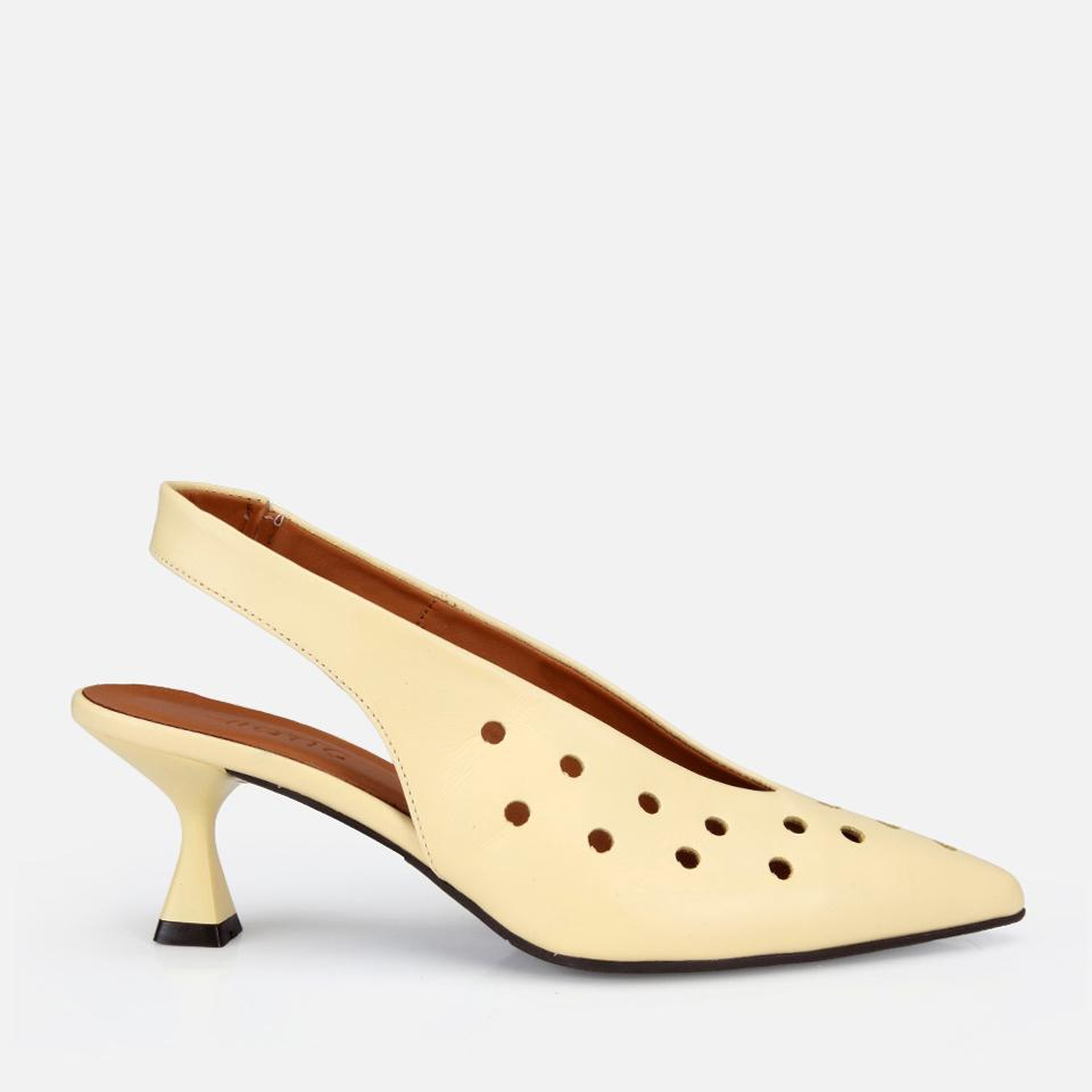 Kadın Deri Sarı Delikli Arkası Açık Kısa Topuklu Stiletto