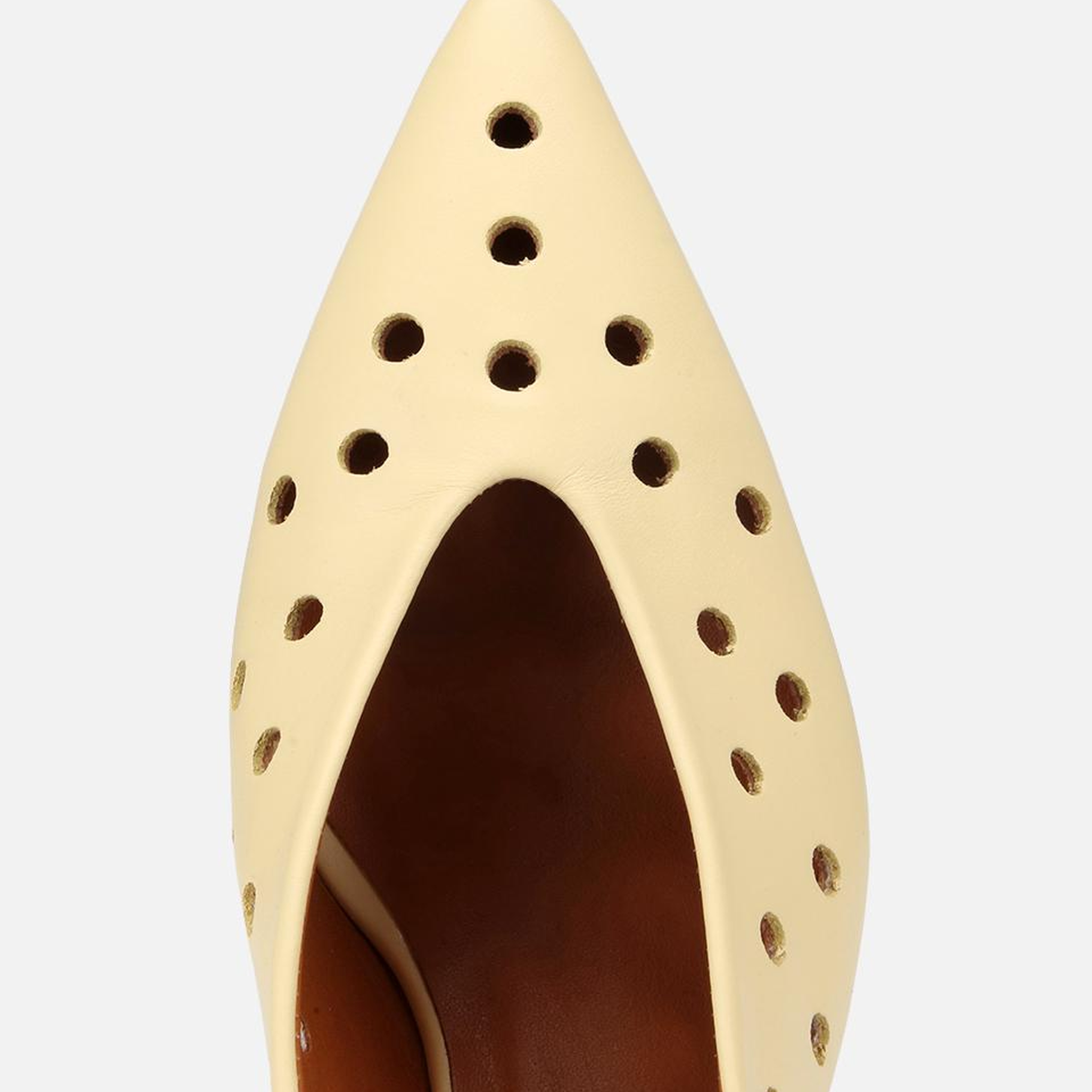 Kadın Deri Sarı Delikli Arkası Açık Kısa Topuklu Stiletto