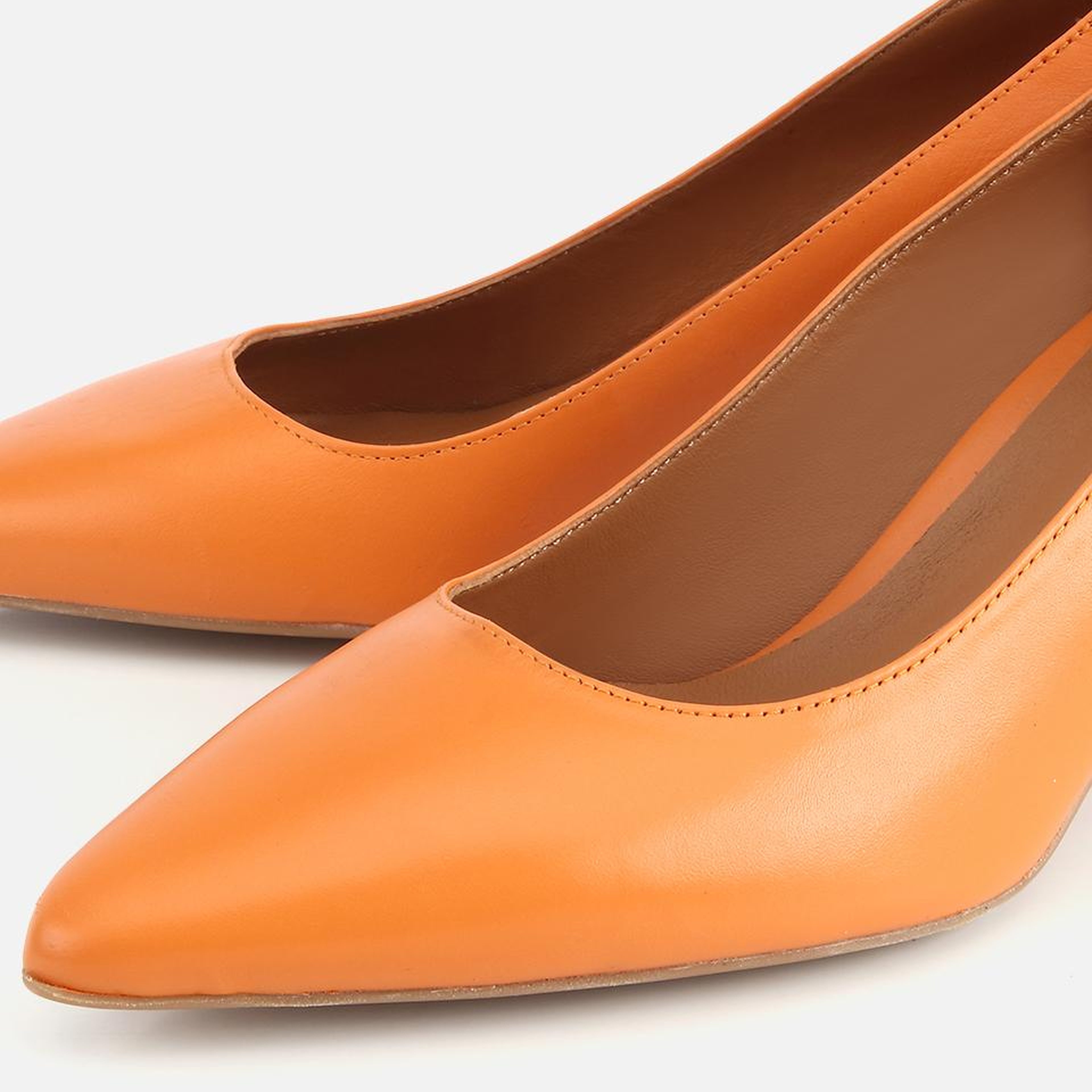 Kadın Deri Turuncu Kısa Topuklu Stiletto