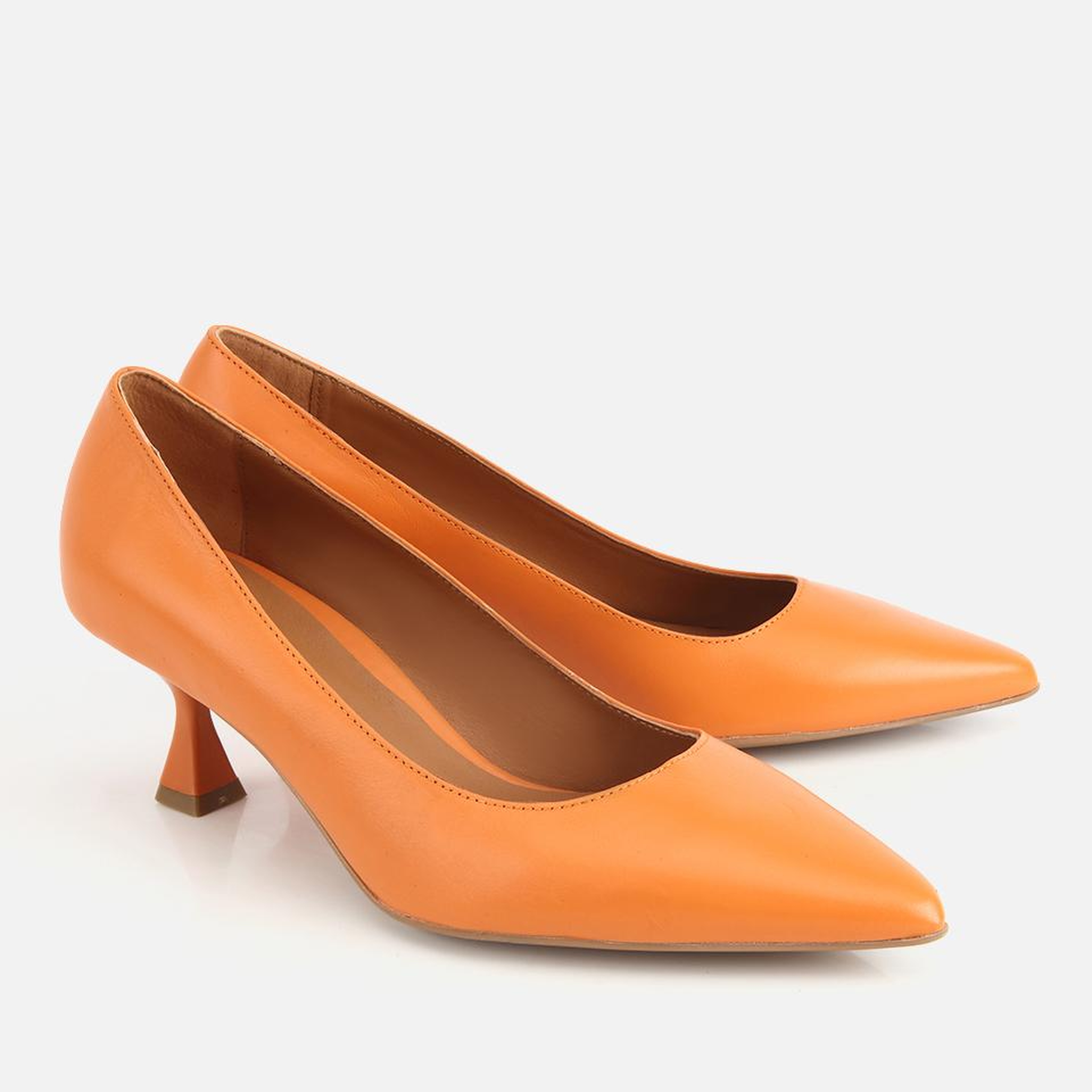 Kadın Deri Turuncu Kısa Topuklu Stiletto