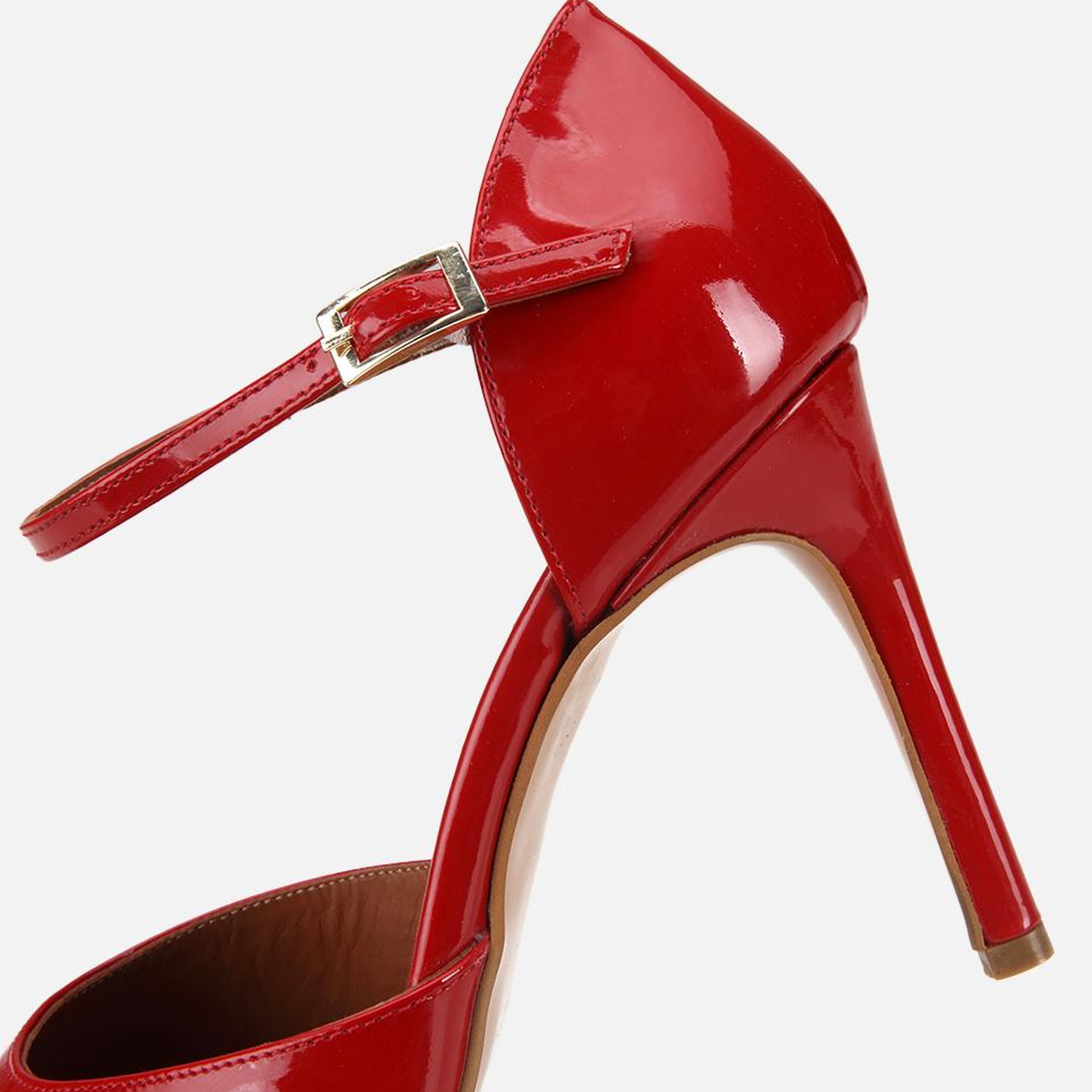 Kadın Rugan Deri Kırmızı Bilekten Bağlamalı Stiletto