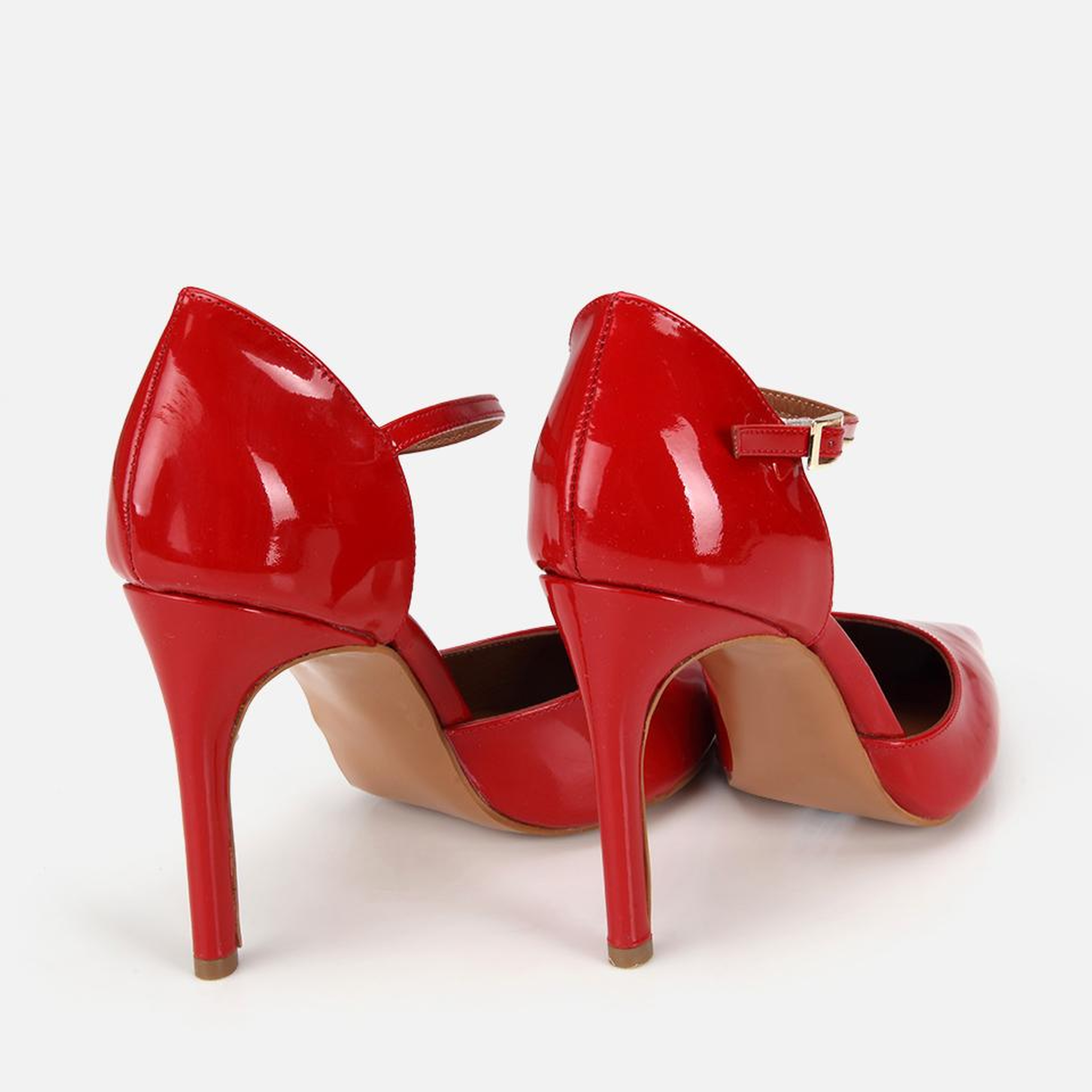 Kadın Rugan Deri Kırmızı Bilekten Bağlamalı Stiletto