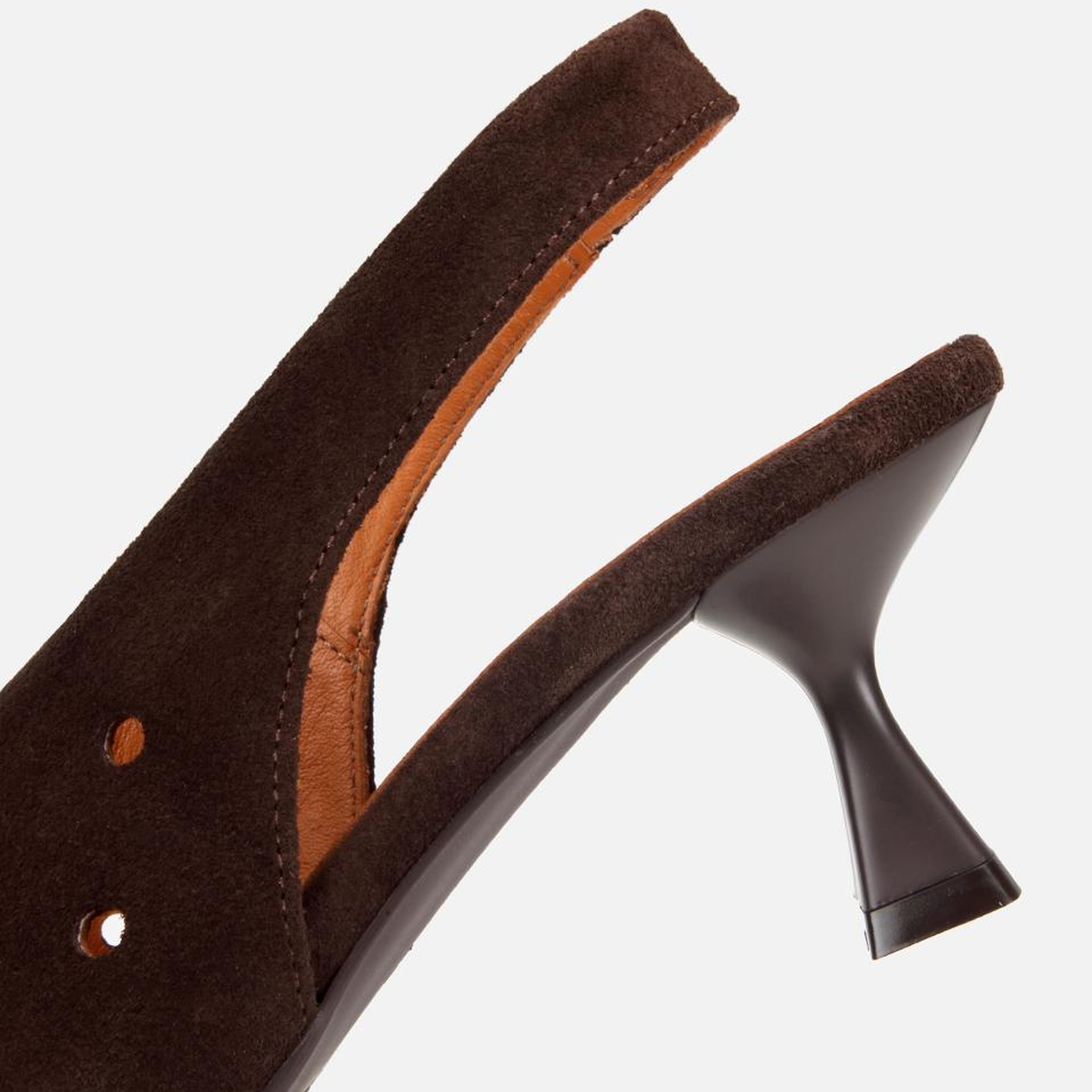 Kadın Süet Deri Kahverengi Delikli  Sivri Burunlu Arkası Açık Kısa Topuklu Stiletto