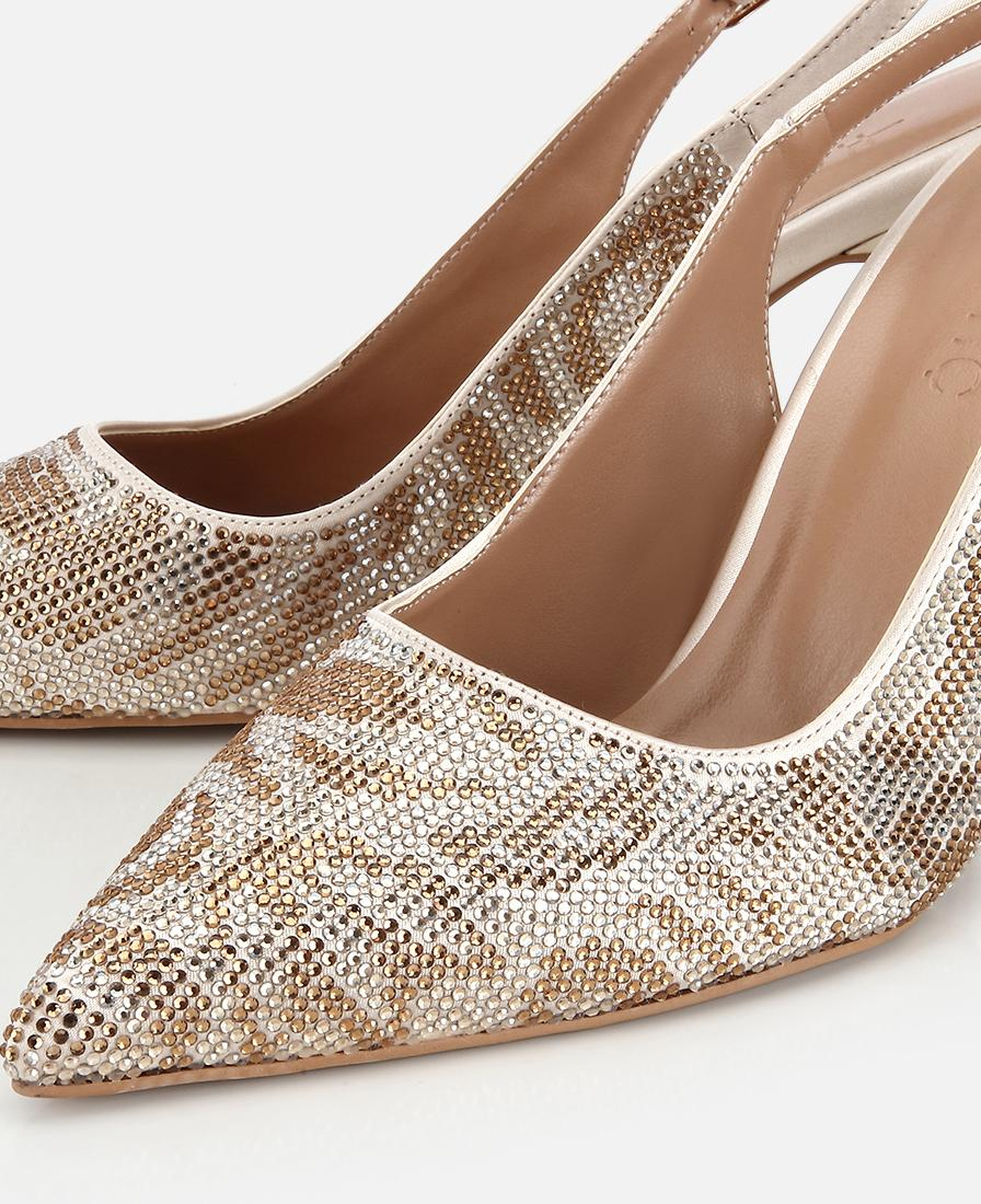Kadın Gold Taş Detaylı Arkası Açık Stiletto
