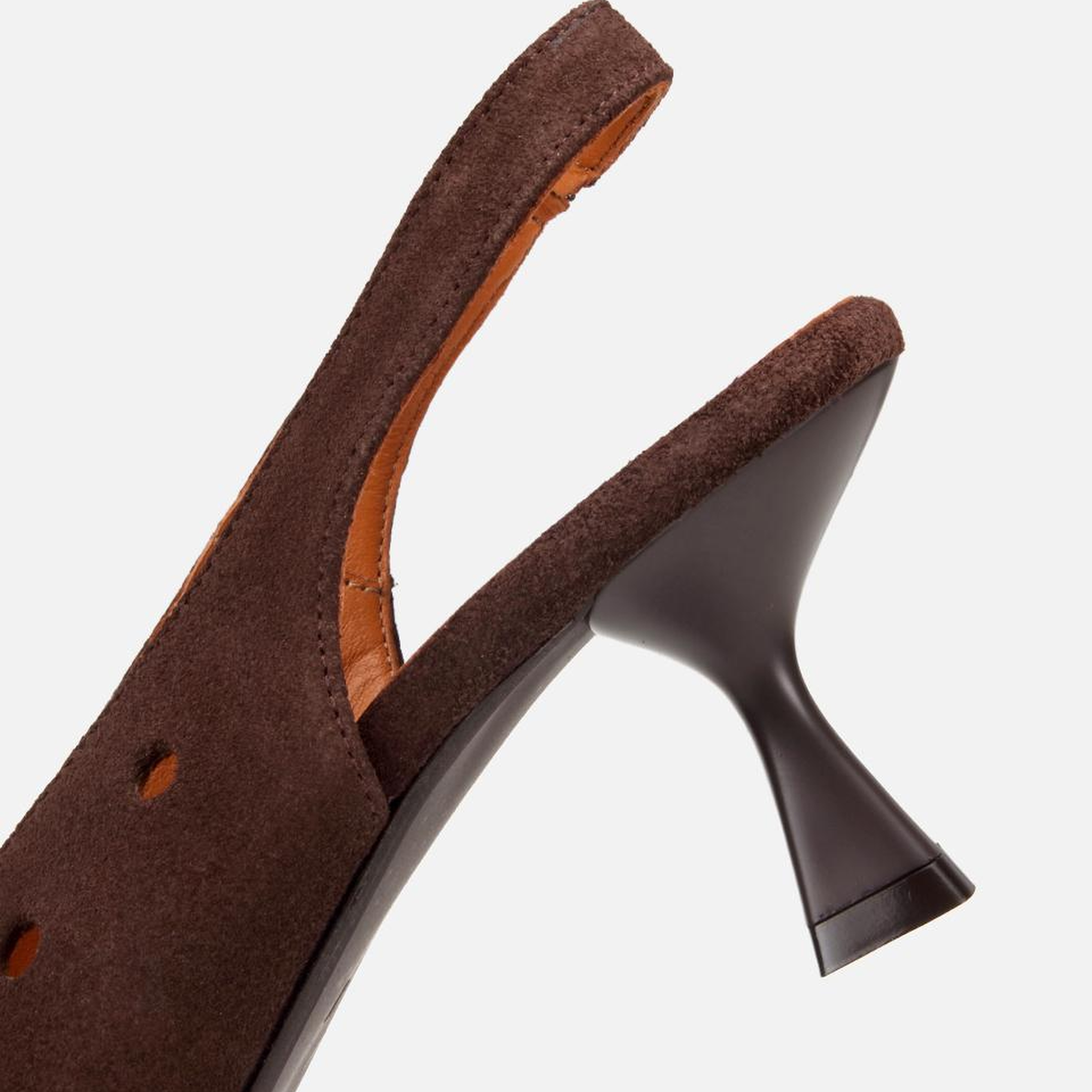 Kadın Süet Deri Kahverengi Delikli Arkası Açık Kısa Topuklu Stiletto