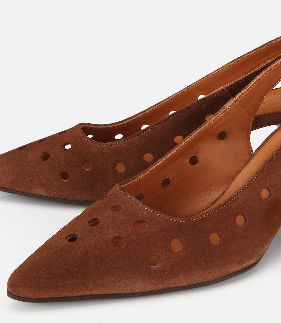 Kadın Süet Deri Taba Delikli Arkası Açık Kısa Topuklu Stiletto