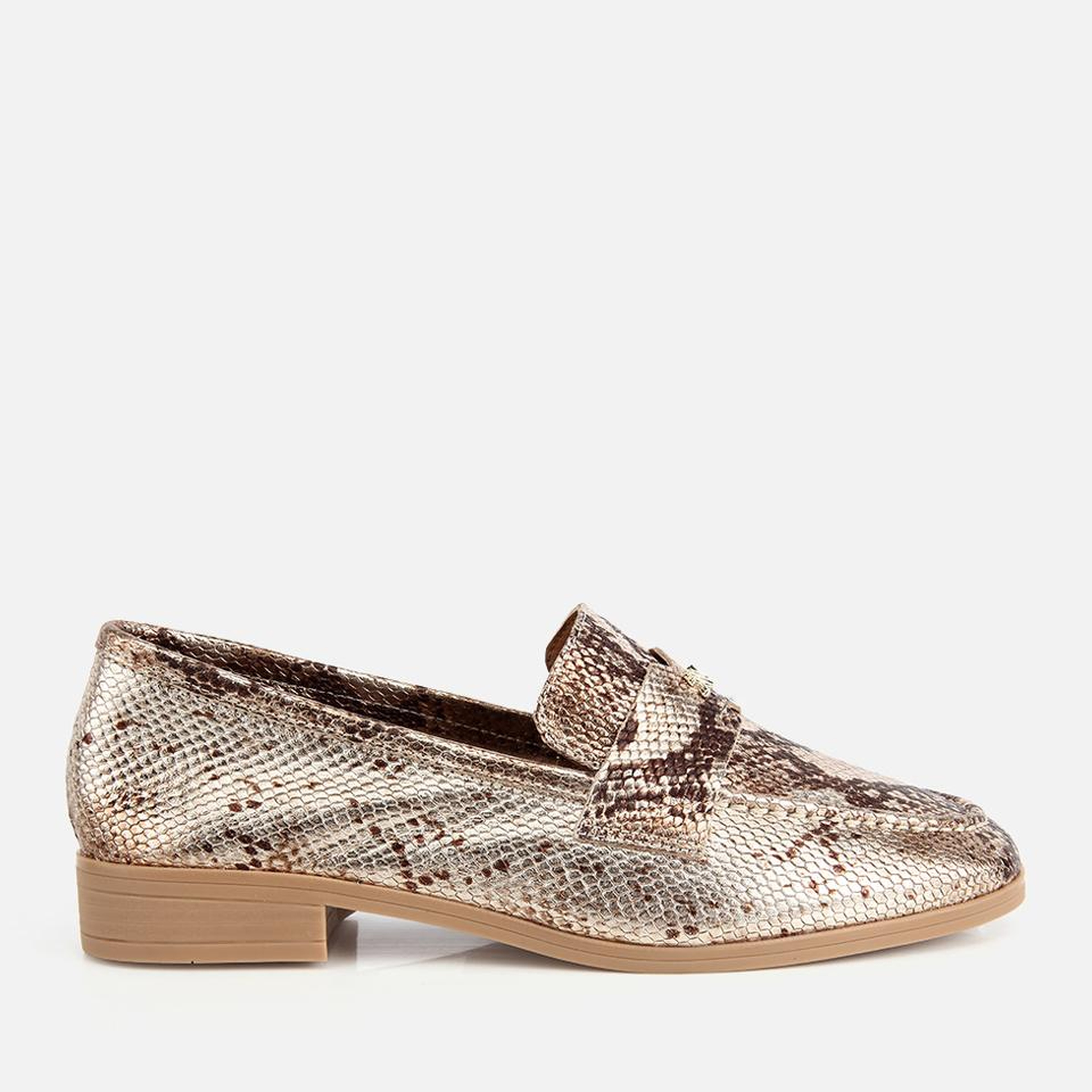 Kadın Deri Gold Yılan Baskılı Klasik Loafer