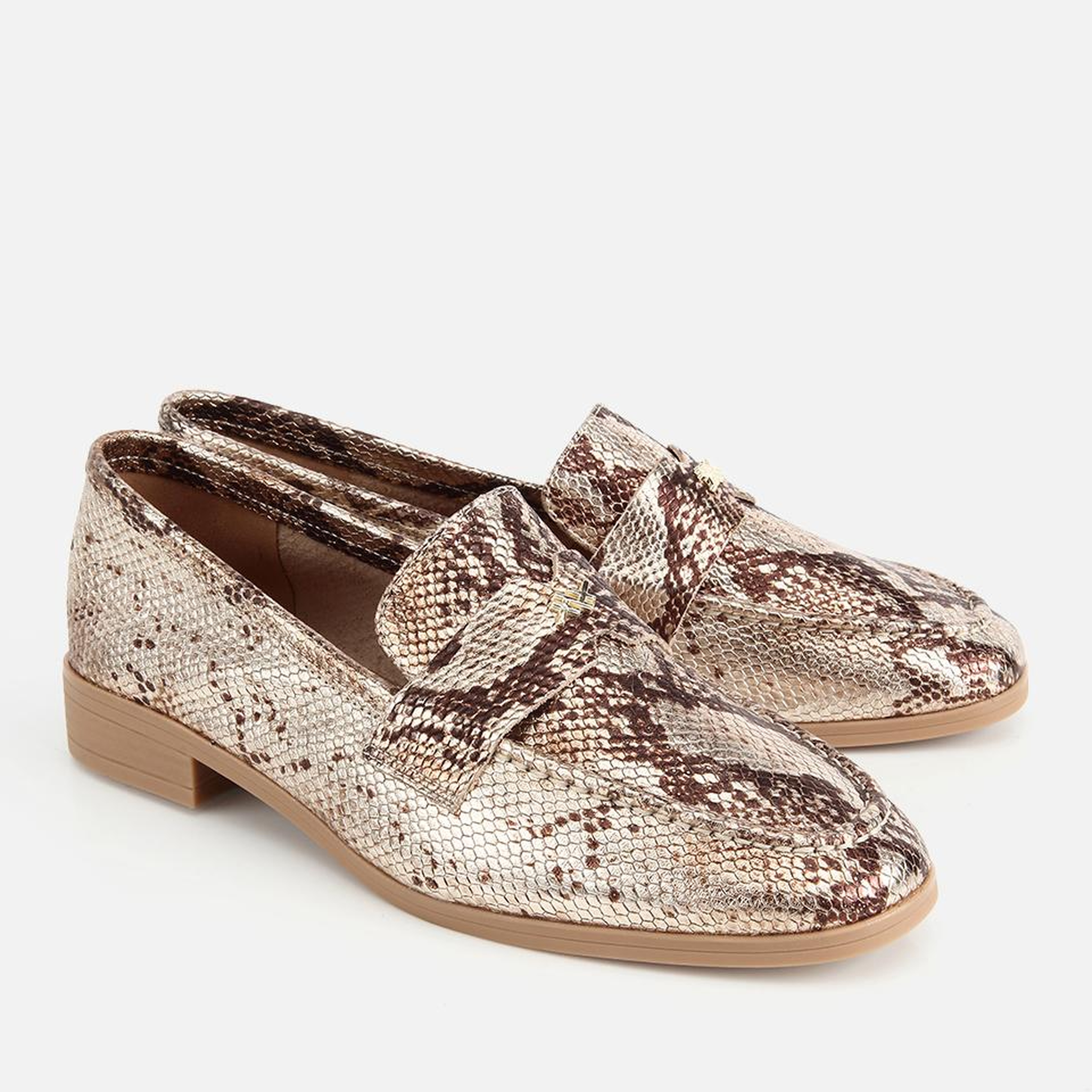 Kadın Deri Gold Yılan Baskılı Klasik Loafer