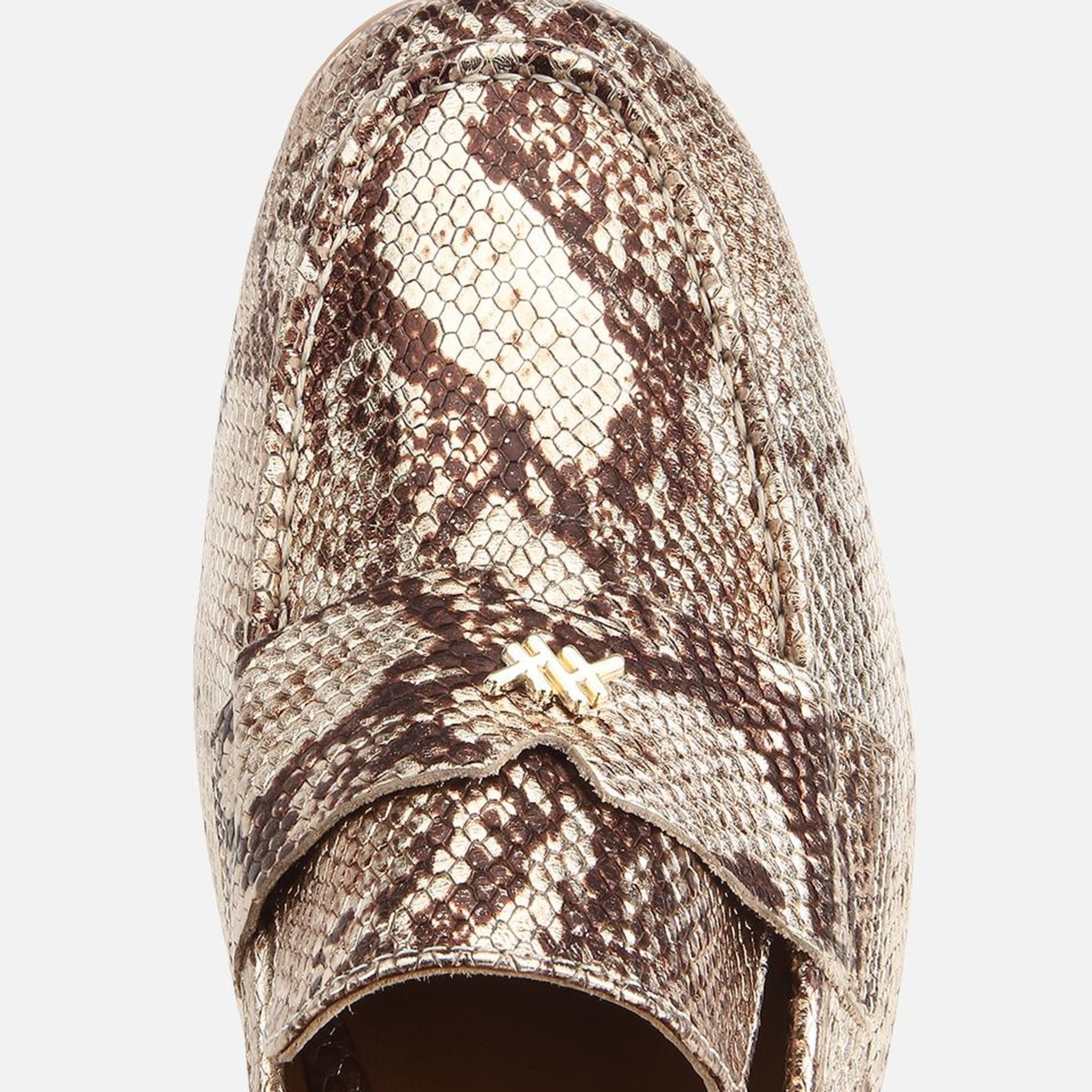 Kadın Deri Gold Yılan Baskılı Klasik Loafer