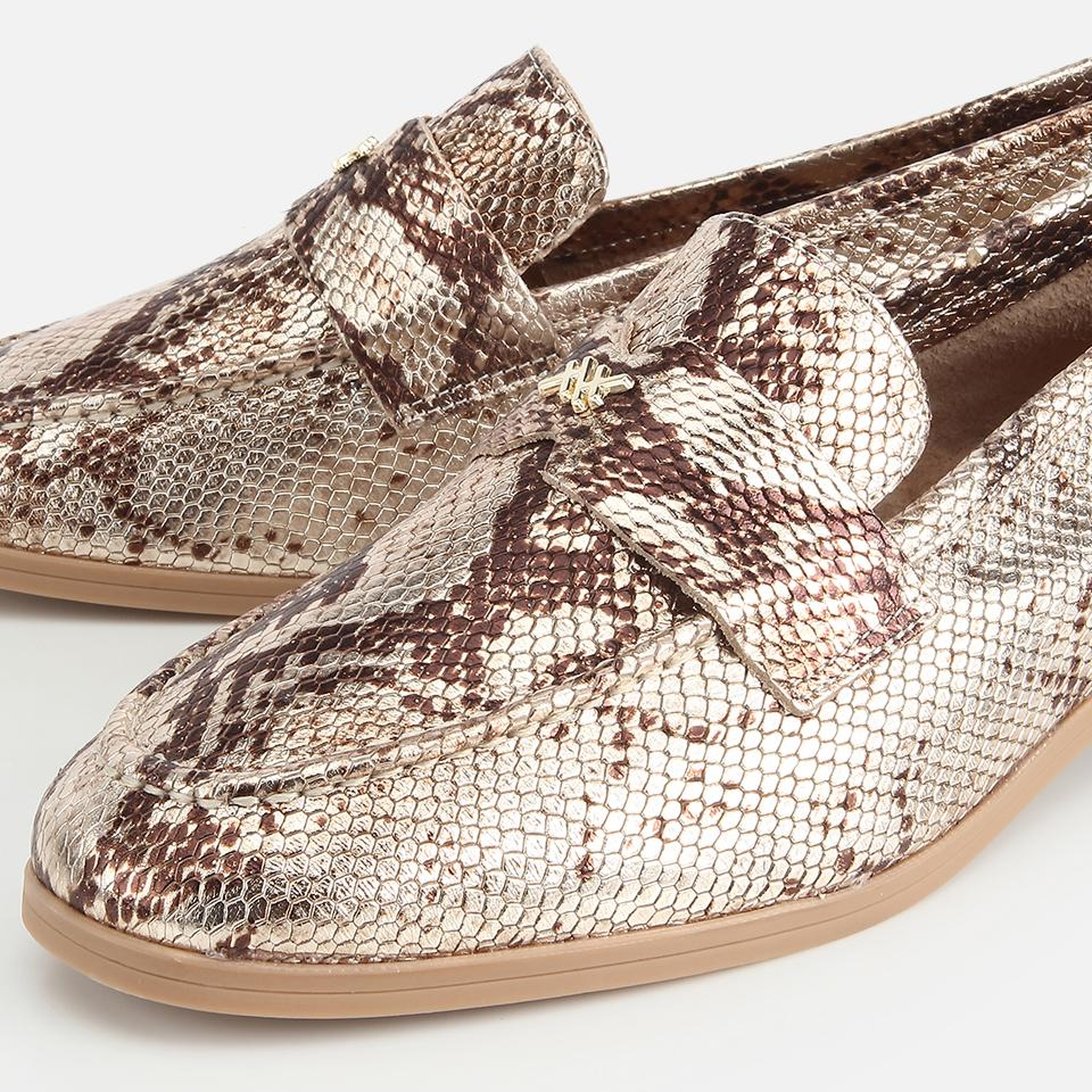 Kadın Deri Gold Yılan Baskılı Klasik Loafer