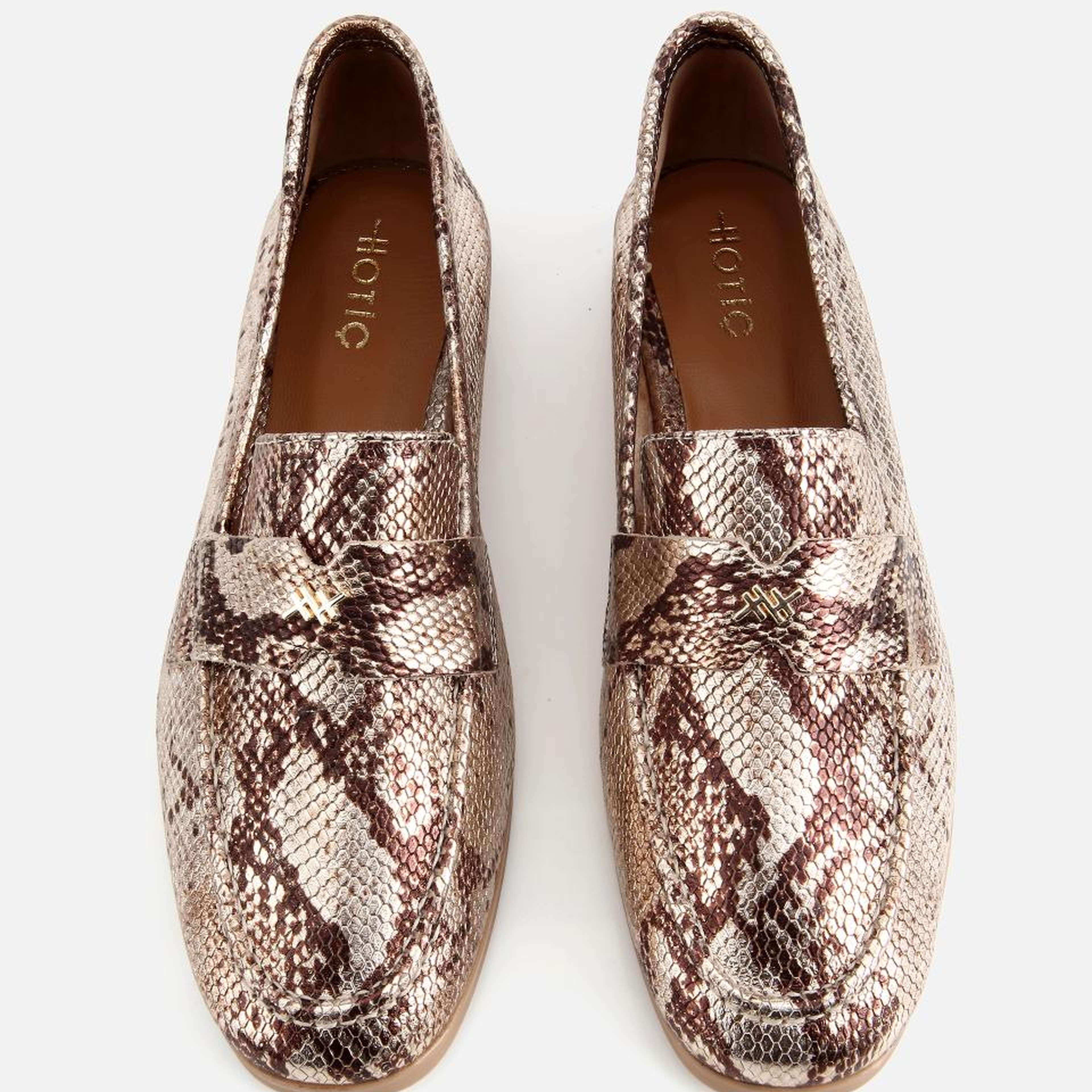 Kadın Deri Gold Yılan Baskılı Klasik Loafer