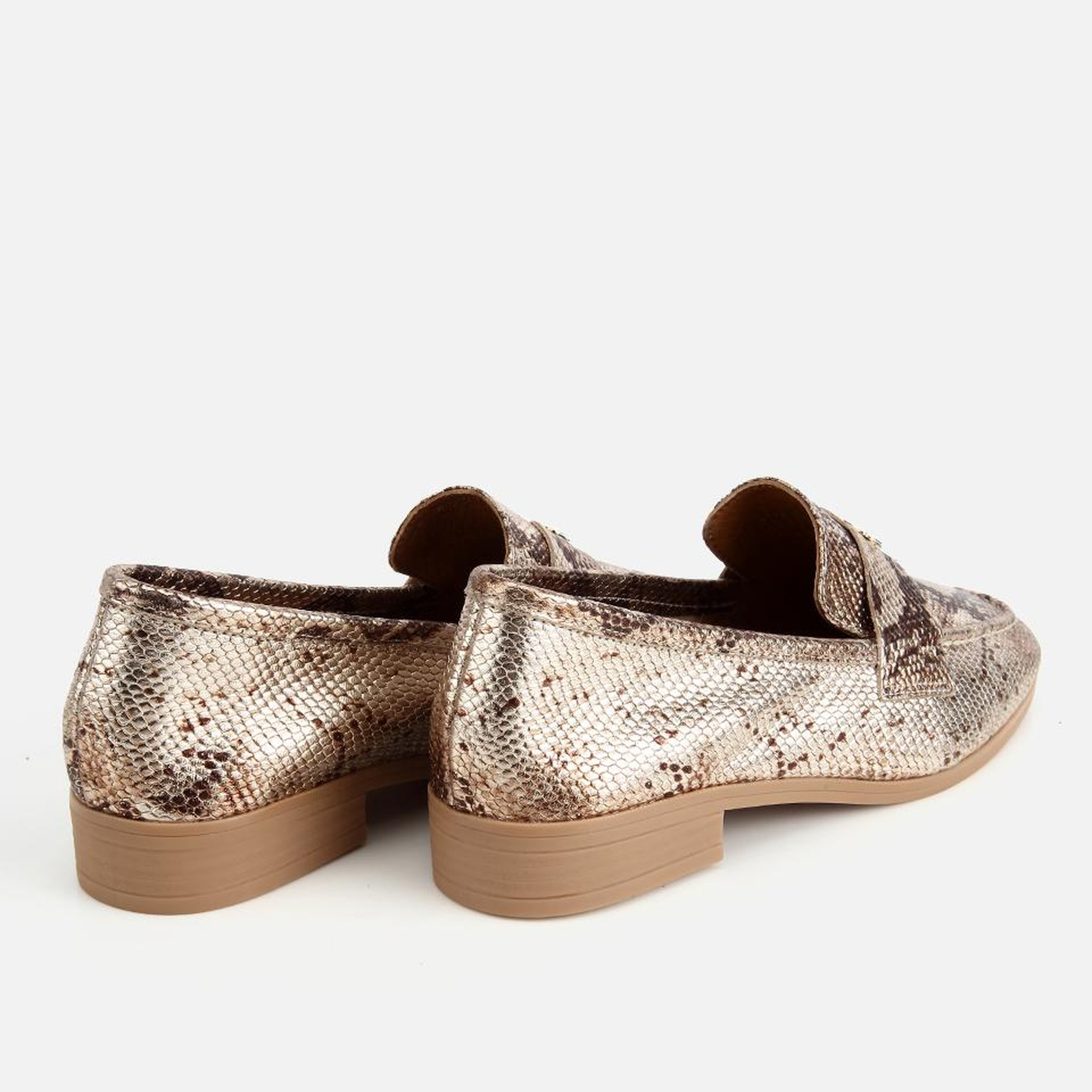 Kadın Deri Gold Yılan Baskılı Klasik Loafer