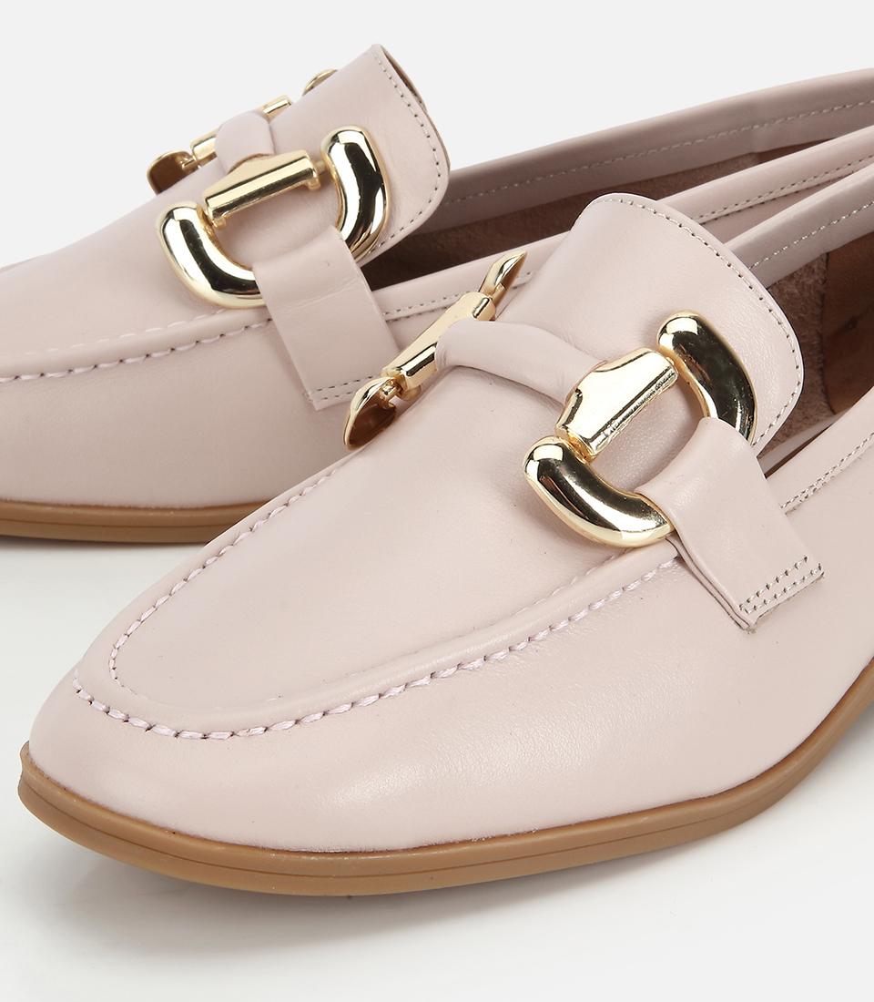 Kadın Deri Bej Toka Detaylı Klasik Loafer