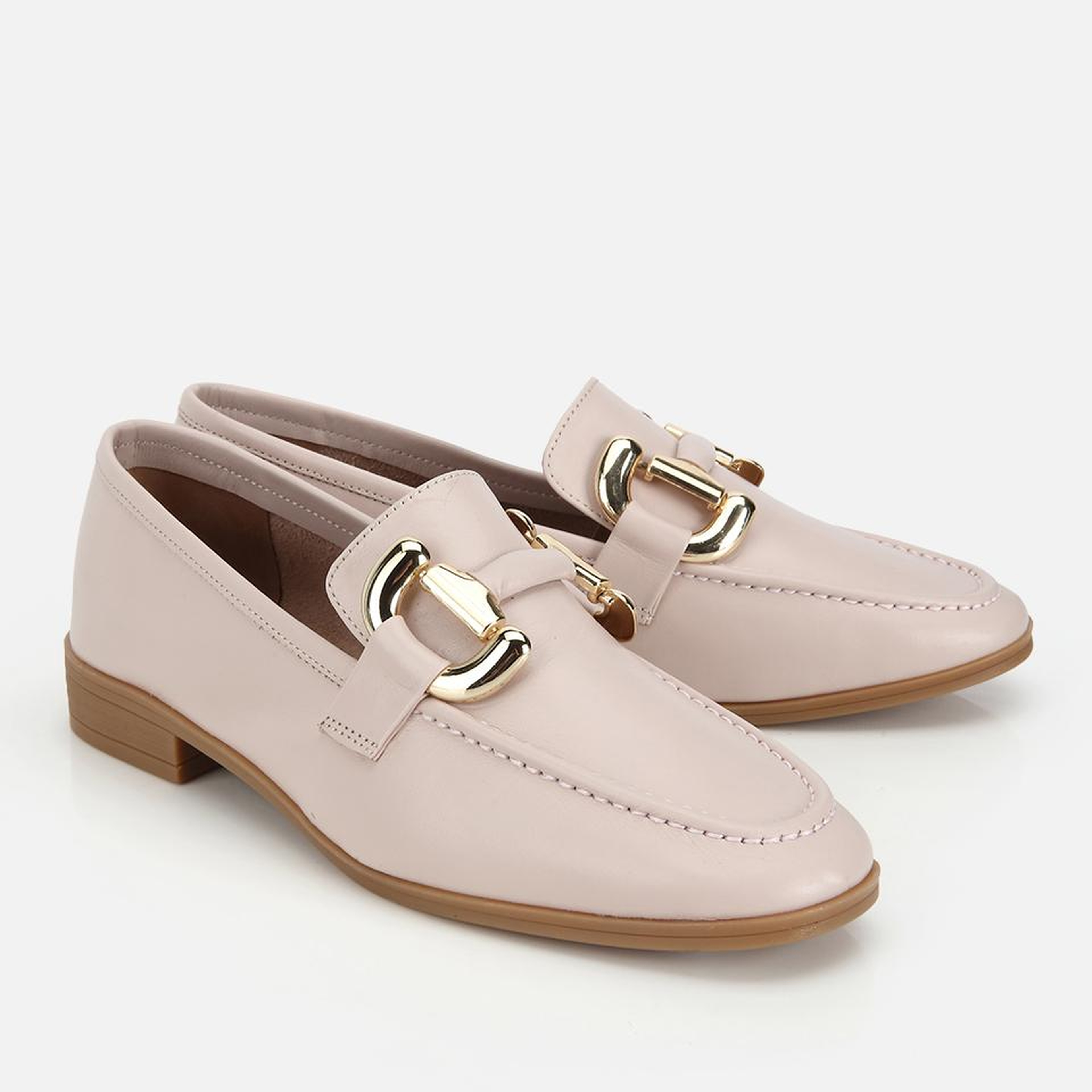 Kadın Deri Bej Toka Detaylı Klasik Loafer