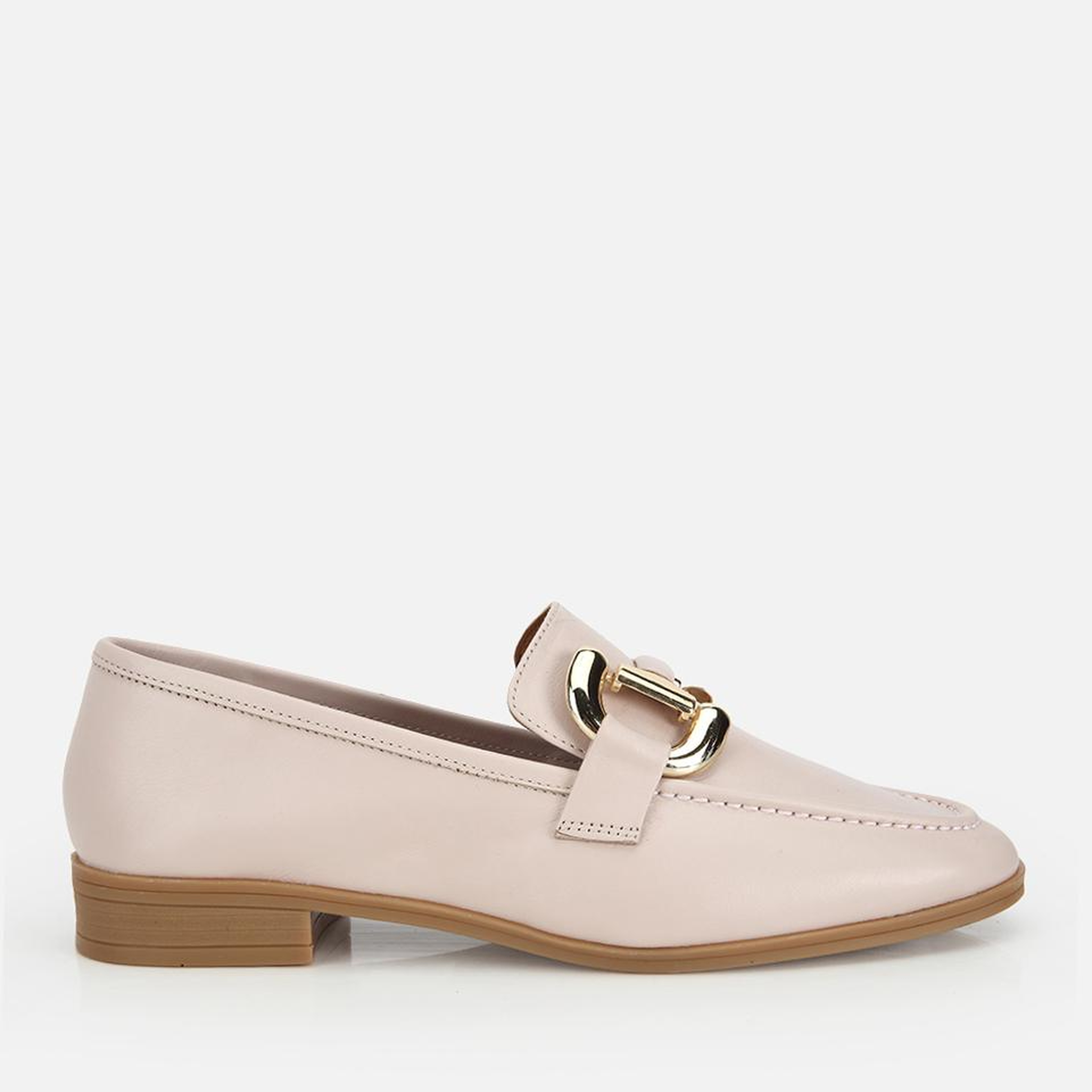 Kadın Deri Bej Toka Detaylı Klasik Loafer