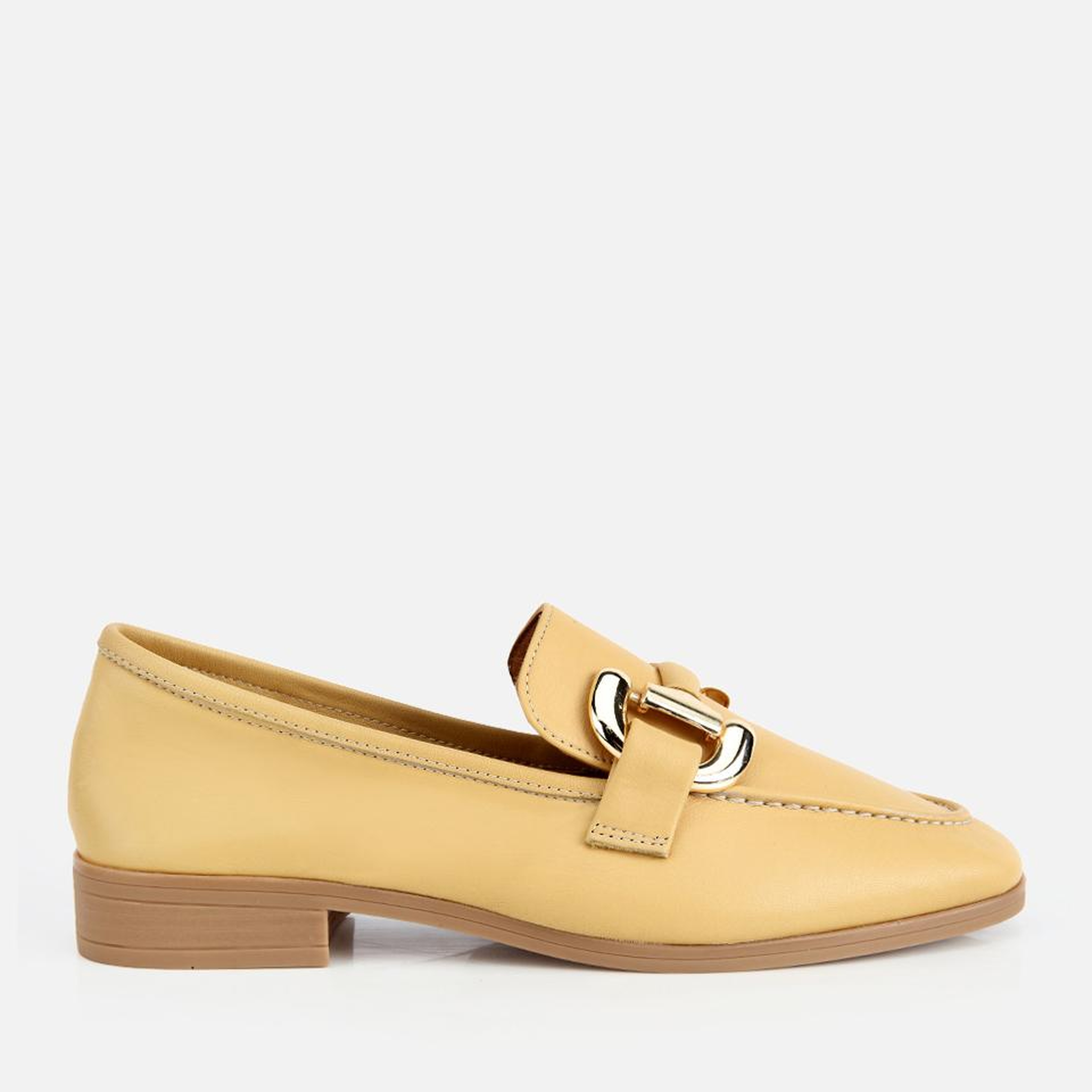 Kadın Deri Sarı Toka Detaylı Klasik Loafer