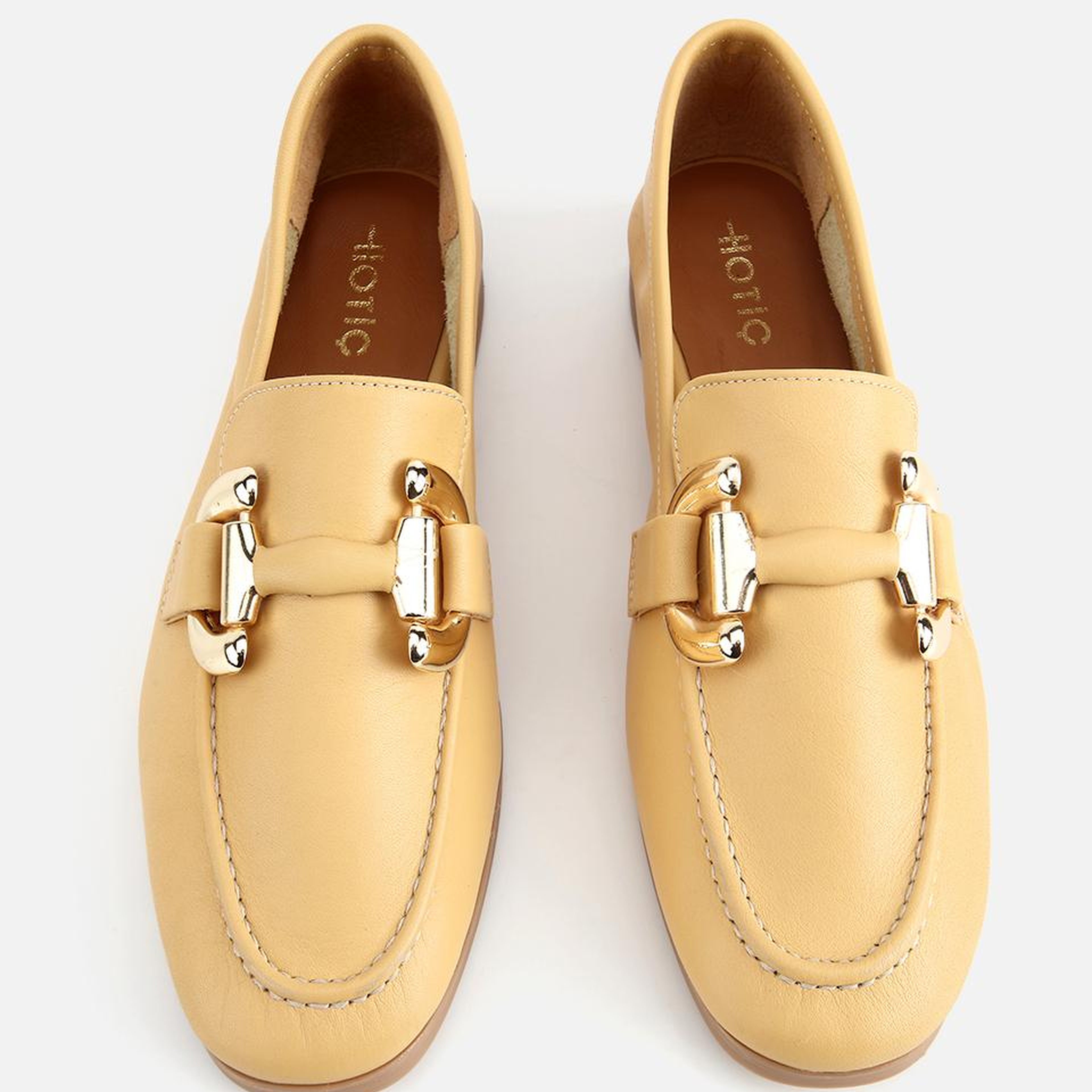 Kadın Deri Sarı Toka Detaylı Klasik Loafer