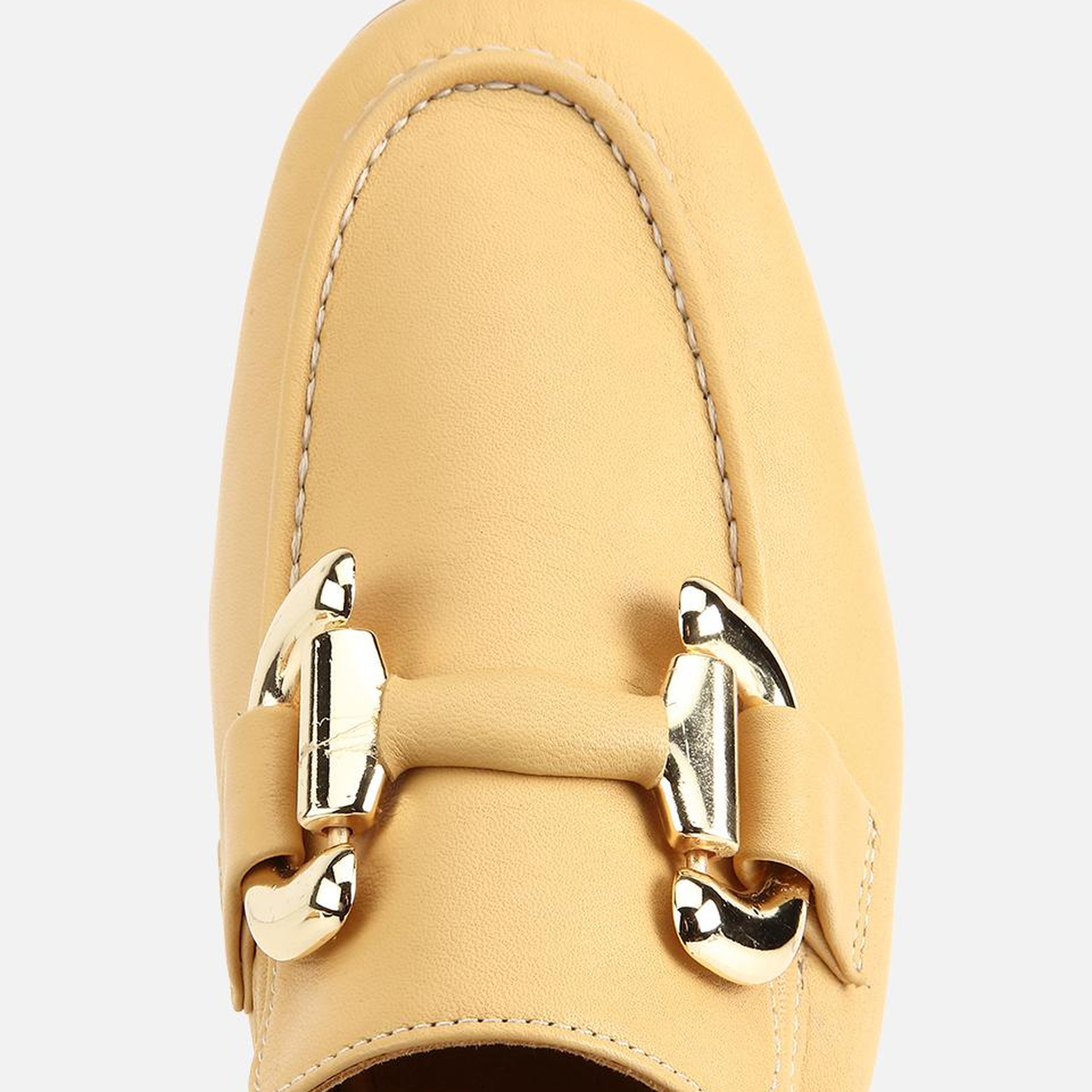 Kadın Deri Sarı Toka Detaylı Klasik Loafer