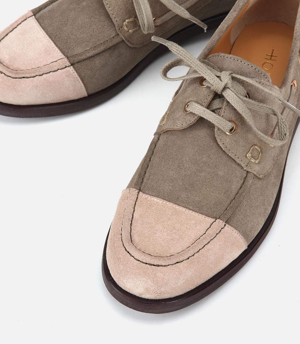 Kadın Süet Deri Bej/Haki Bağcık Detaylı Günlük Loafer