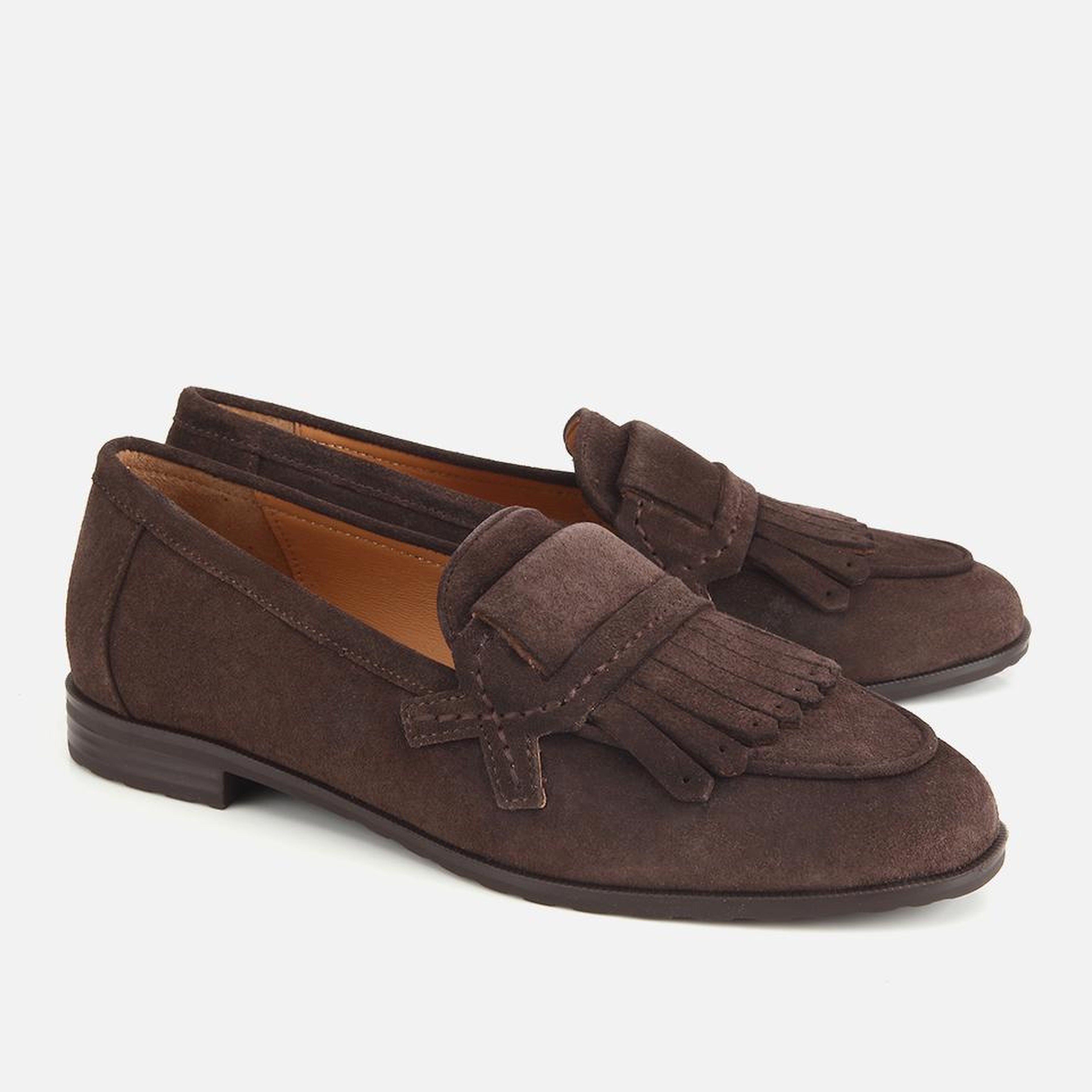 Kadın Süet Deri Kahverengi Püskül Detaylı Klasik Loafer