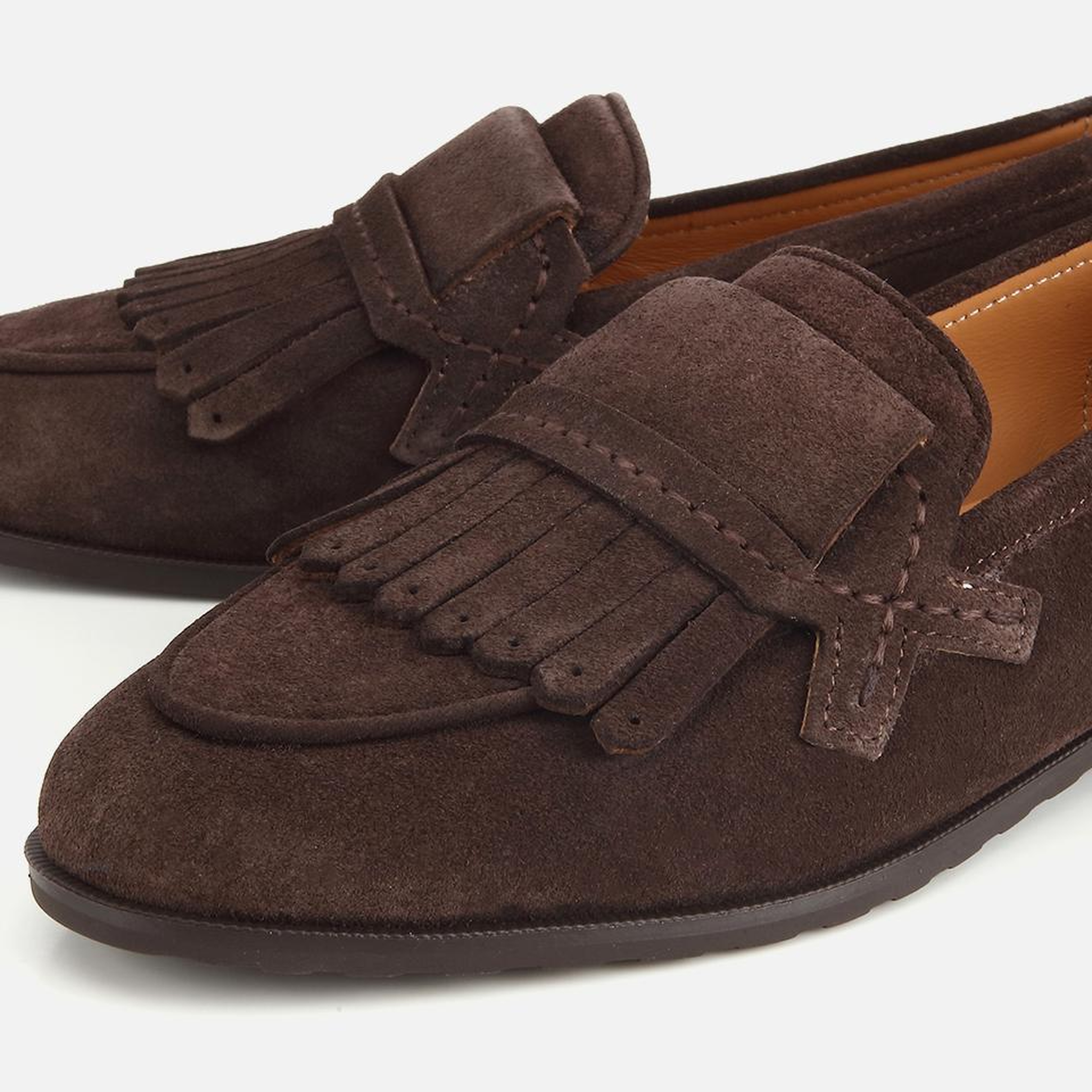 Kadın Süet Deri Kahverengi Püskül Detaylı Klasik Loafer