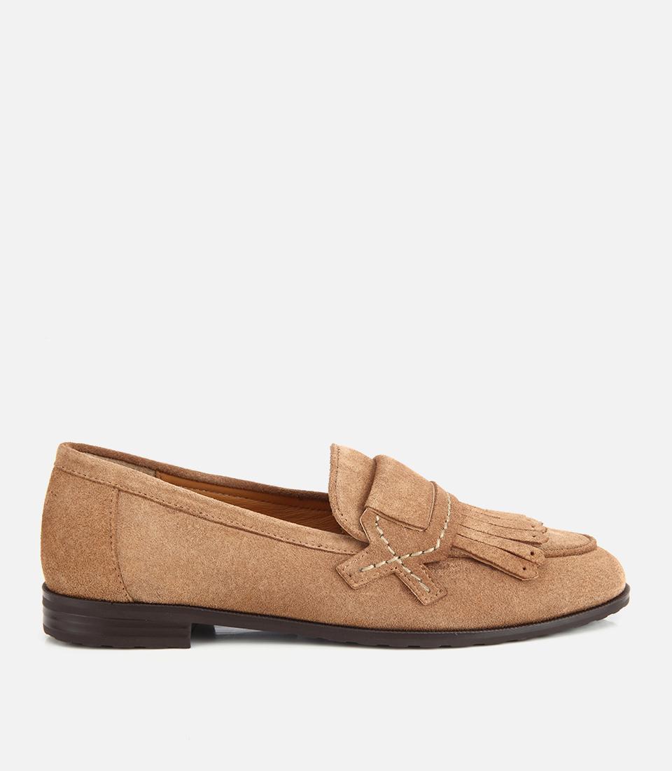 Kadın Süet Deri Vizon Püskül Detaylı Klasik Loafer