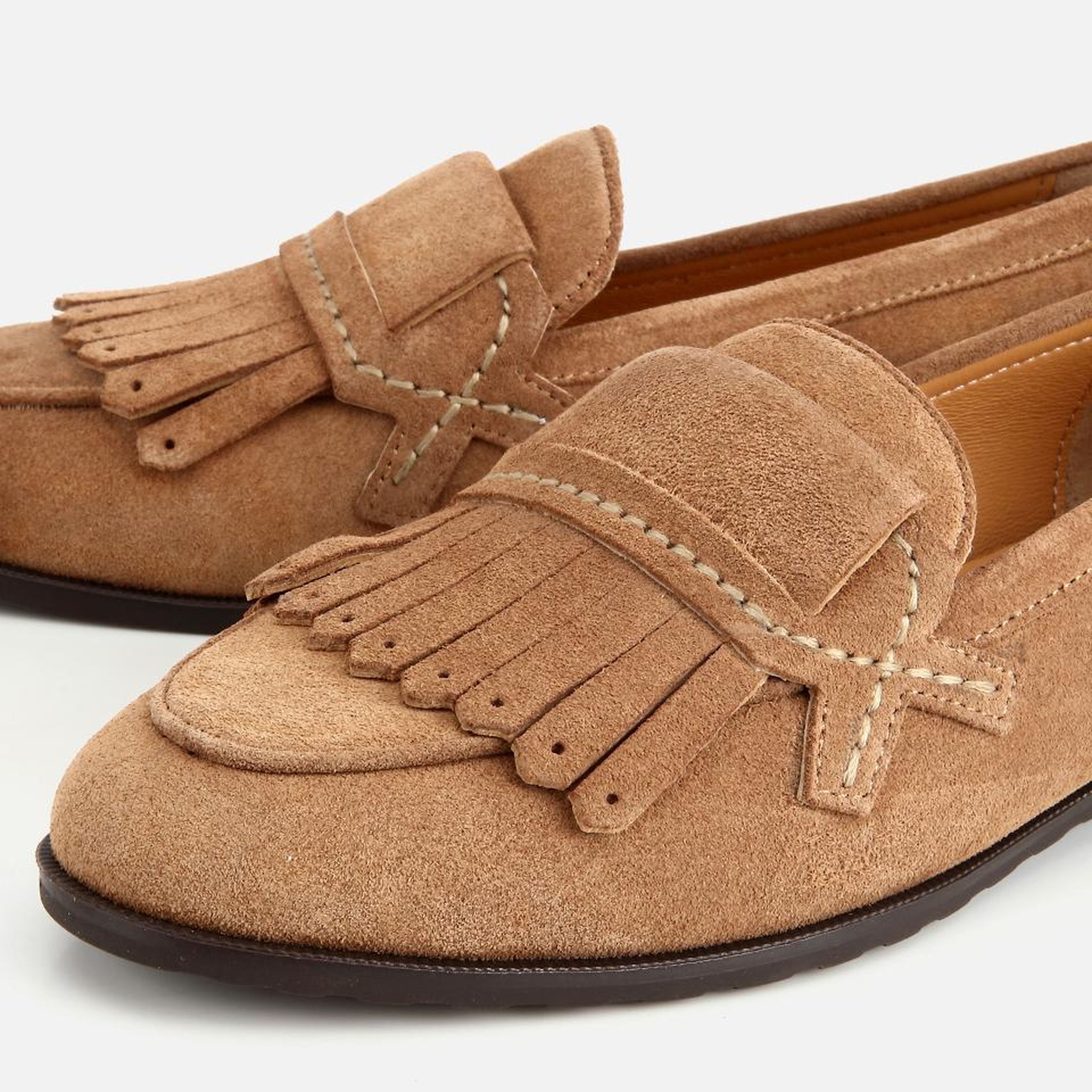 Kadın Süet Deri Vizon Püskül Detaylı Klasik Loafer
