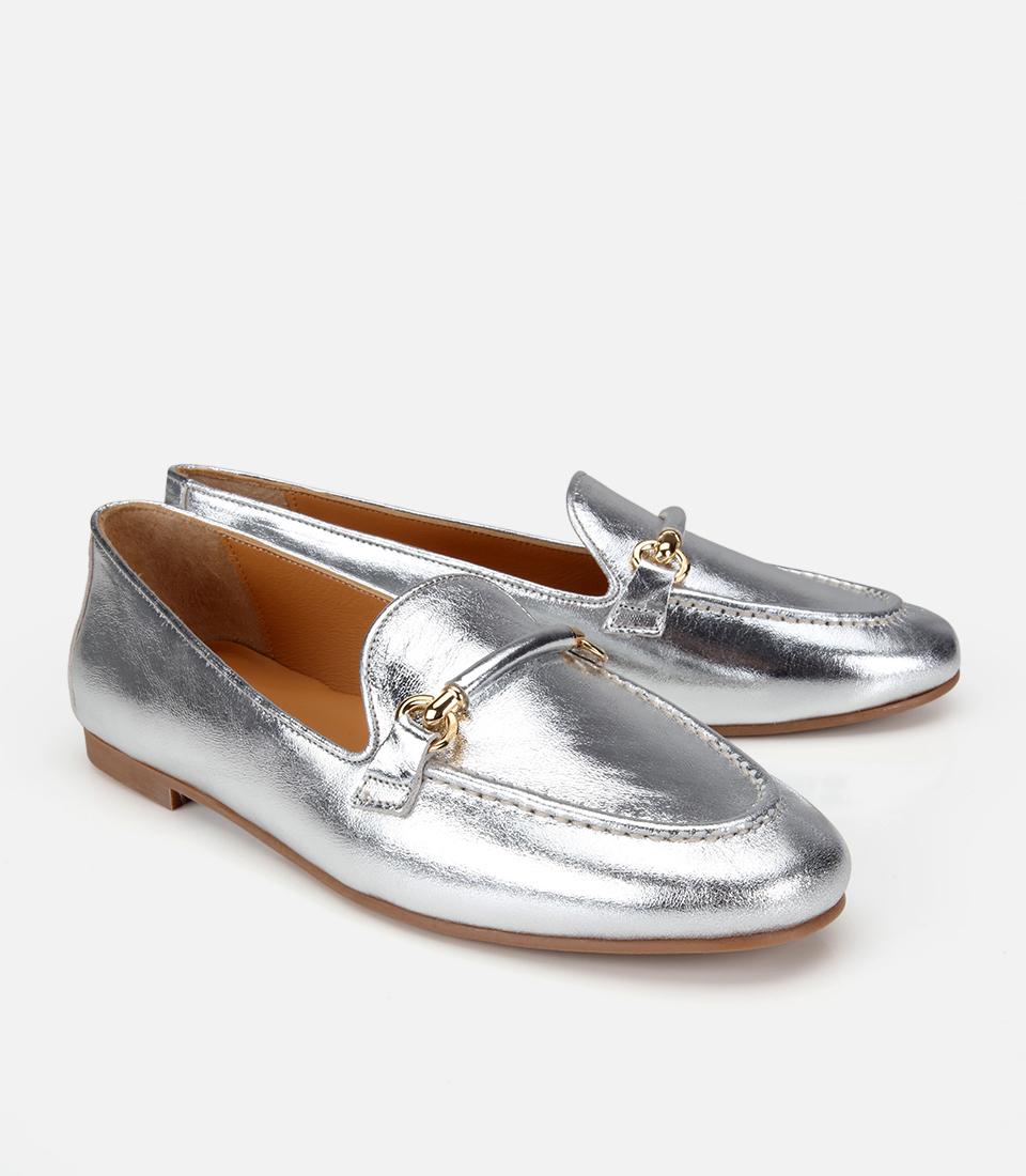 Kadın Deri Lame Metalik Klasik Loafer