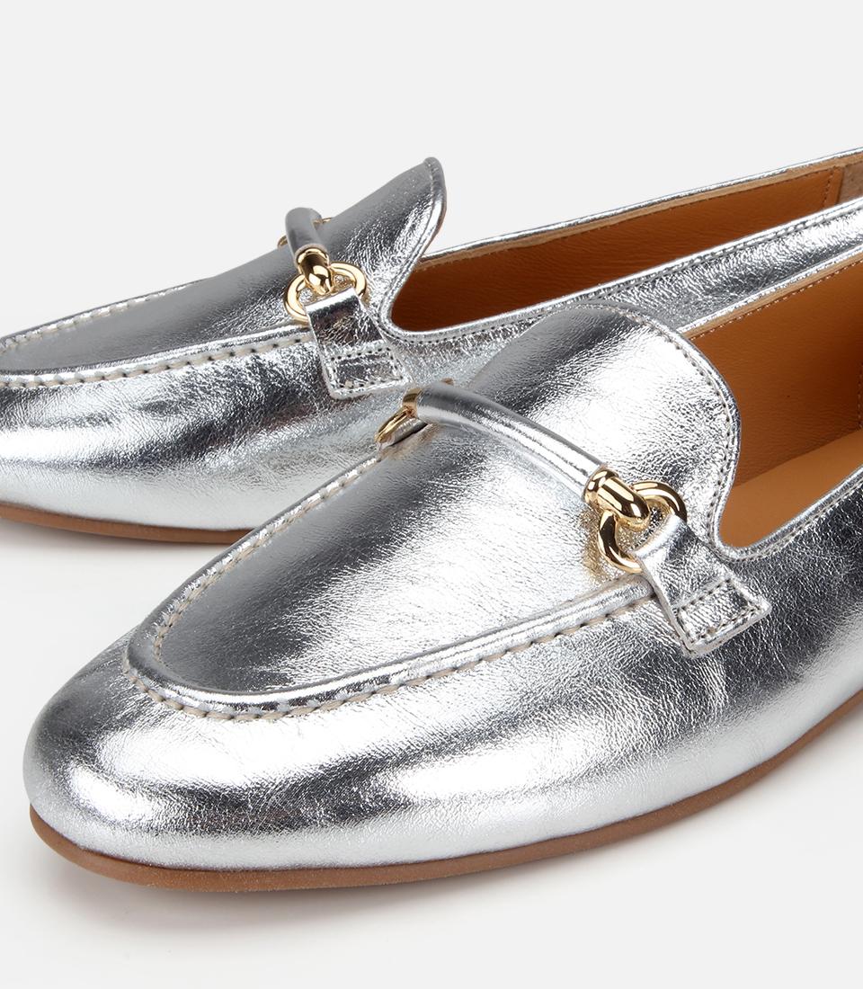 Kadın Deri Lame Metalik Klasik Loafer