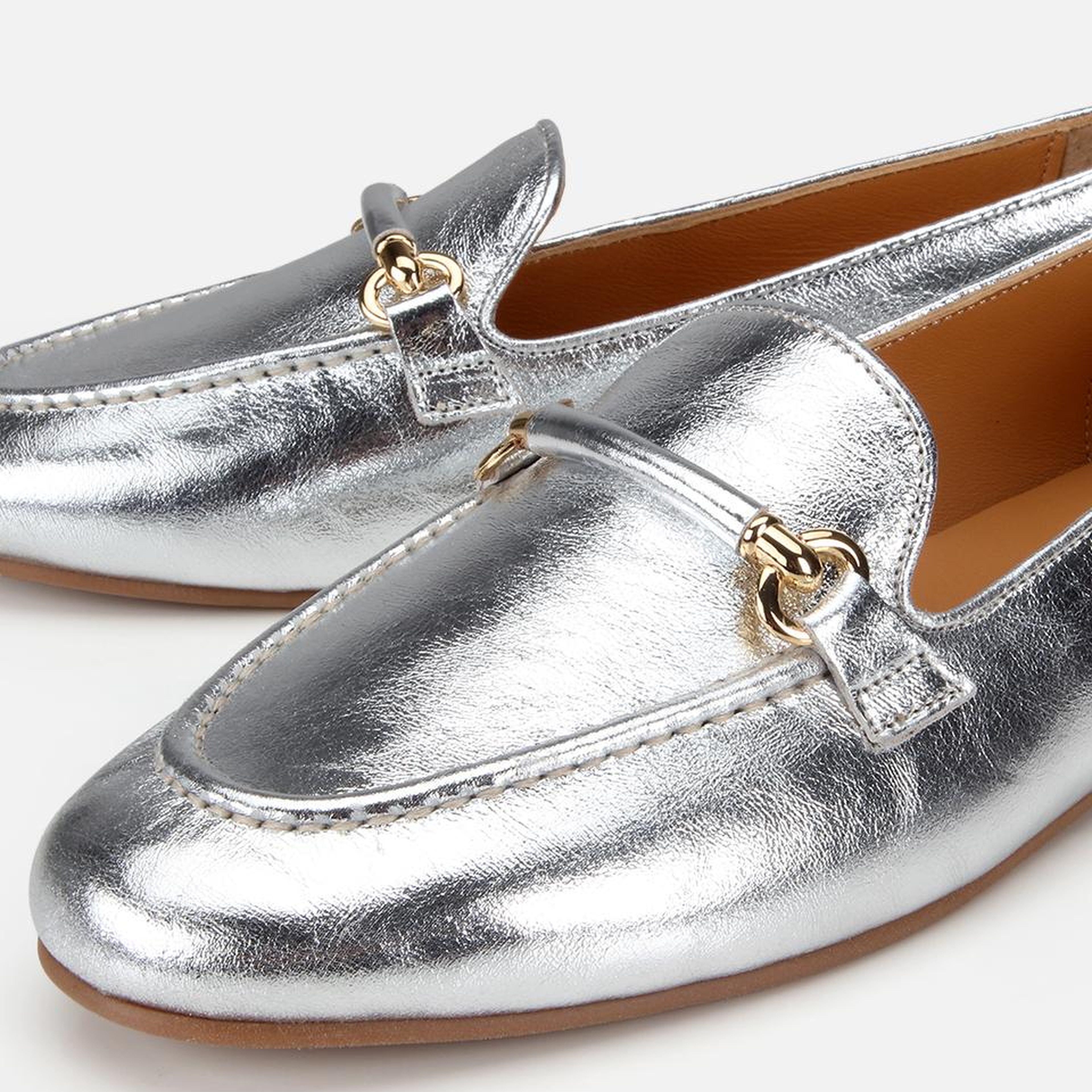 Kadın Deri Lame Metalik Klasik Loafer