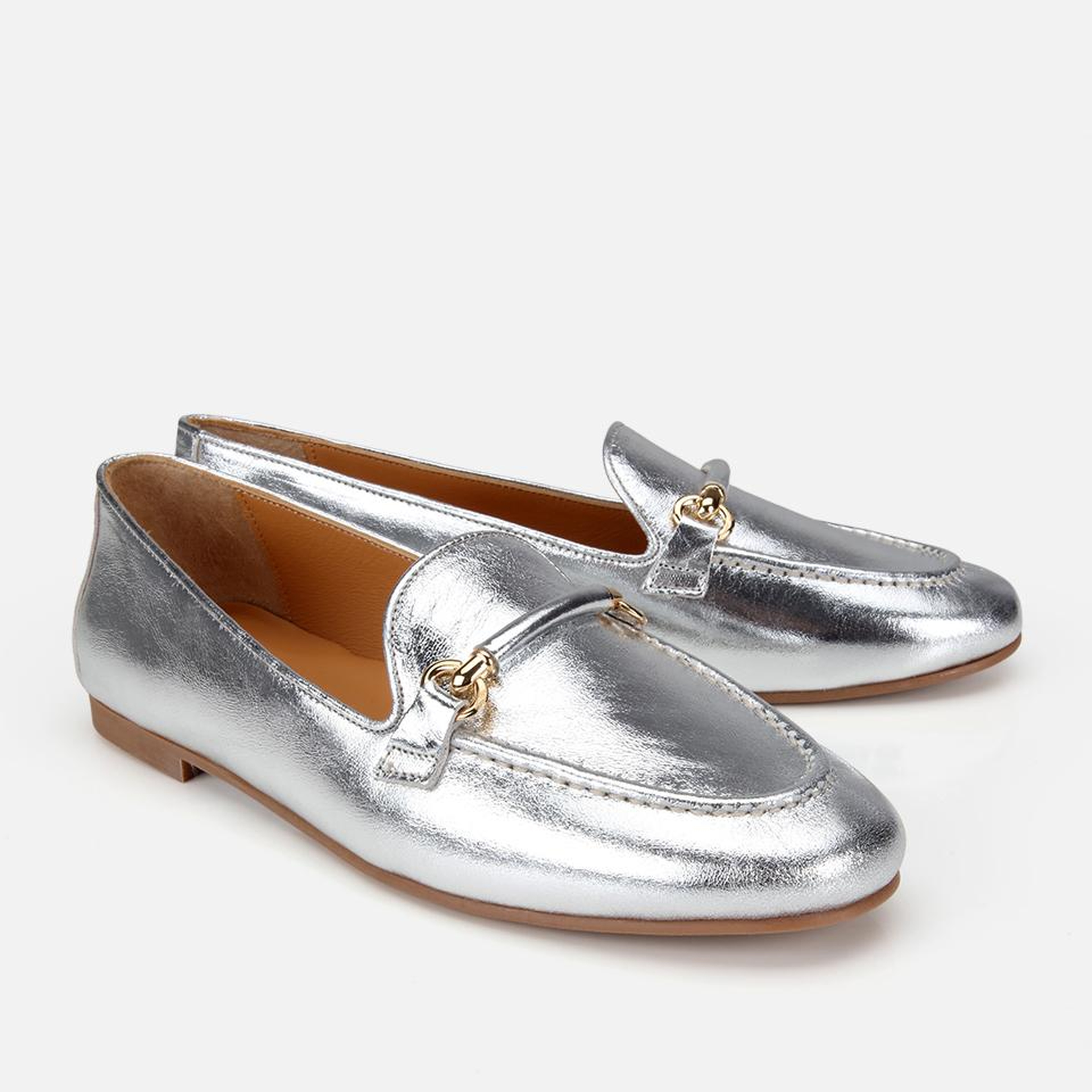 Kadın Deri Lame Metalik Klasik Loafer