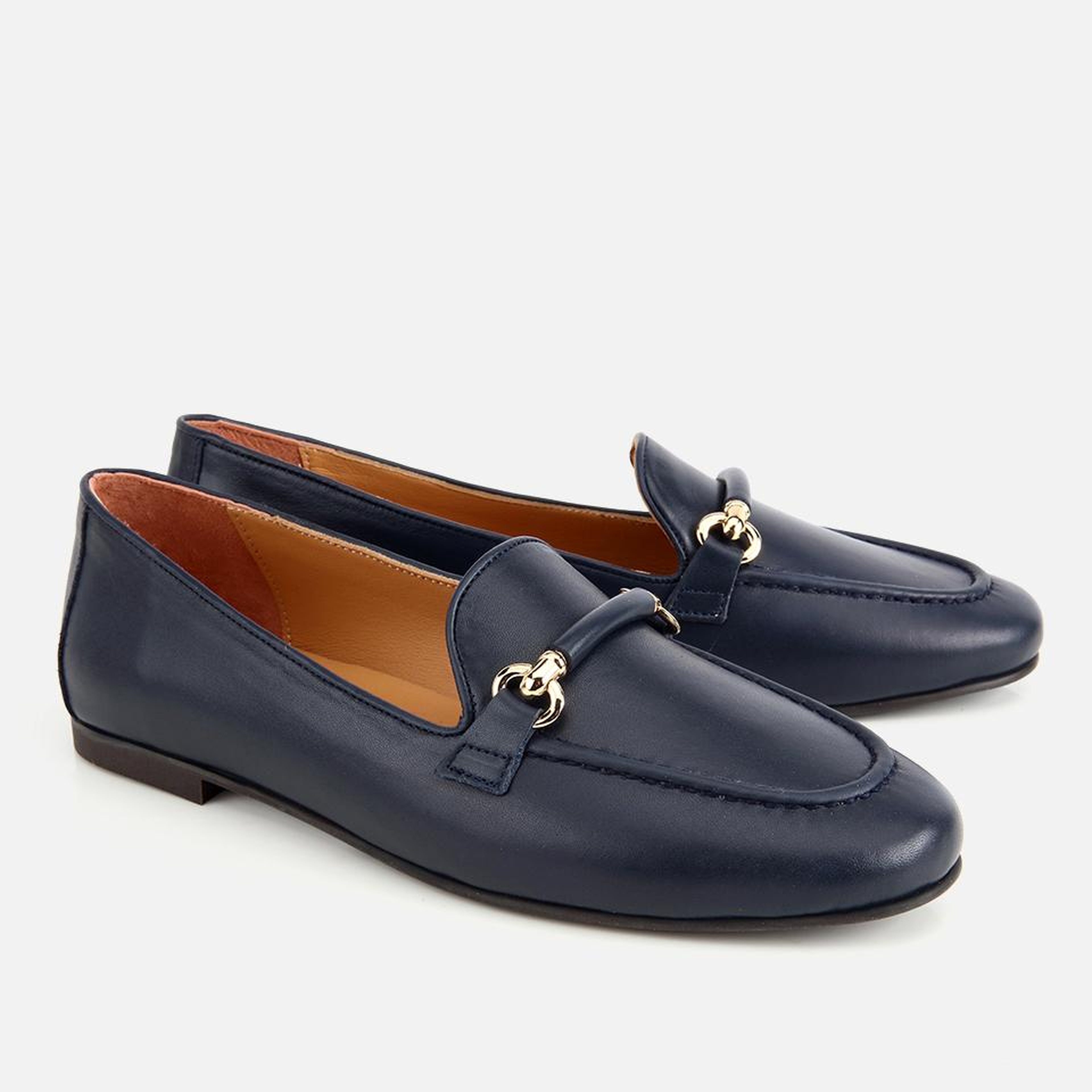 Kadın Deri Lacivert Toka Detaylı Klasik Loafer