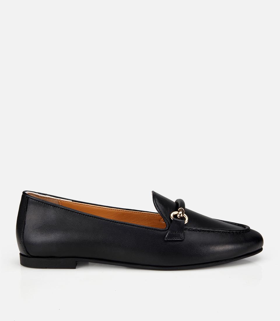 Kadın Deri Siyah Toka Detaylı Klasik Loafer