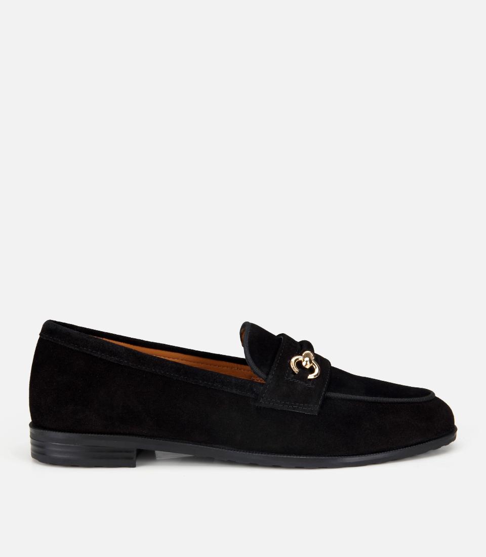 Kadın Süet Deri Siyah Tokalı Klasik Loafer