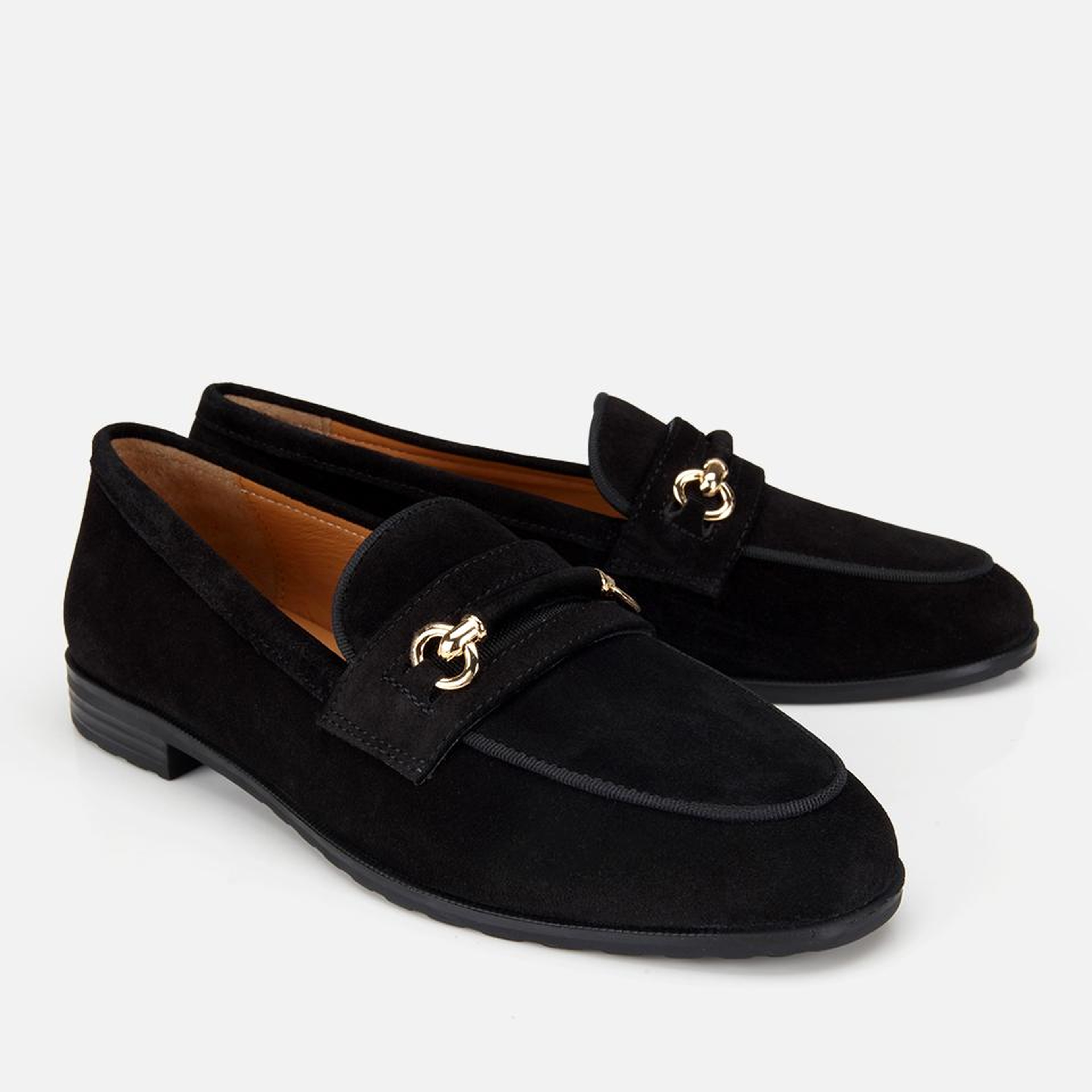 Kadın Süet Deri Siyah Tokalı Klasik Loafer