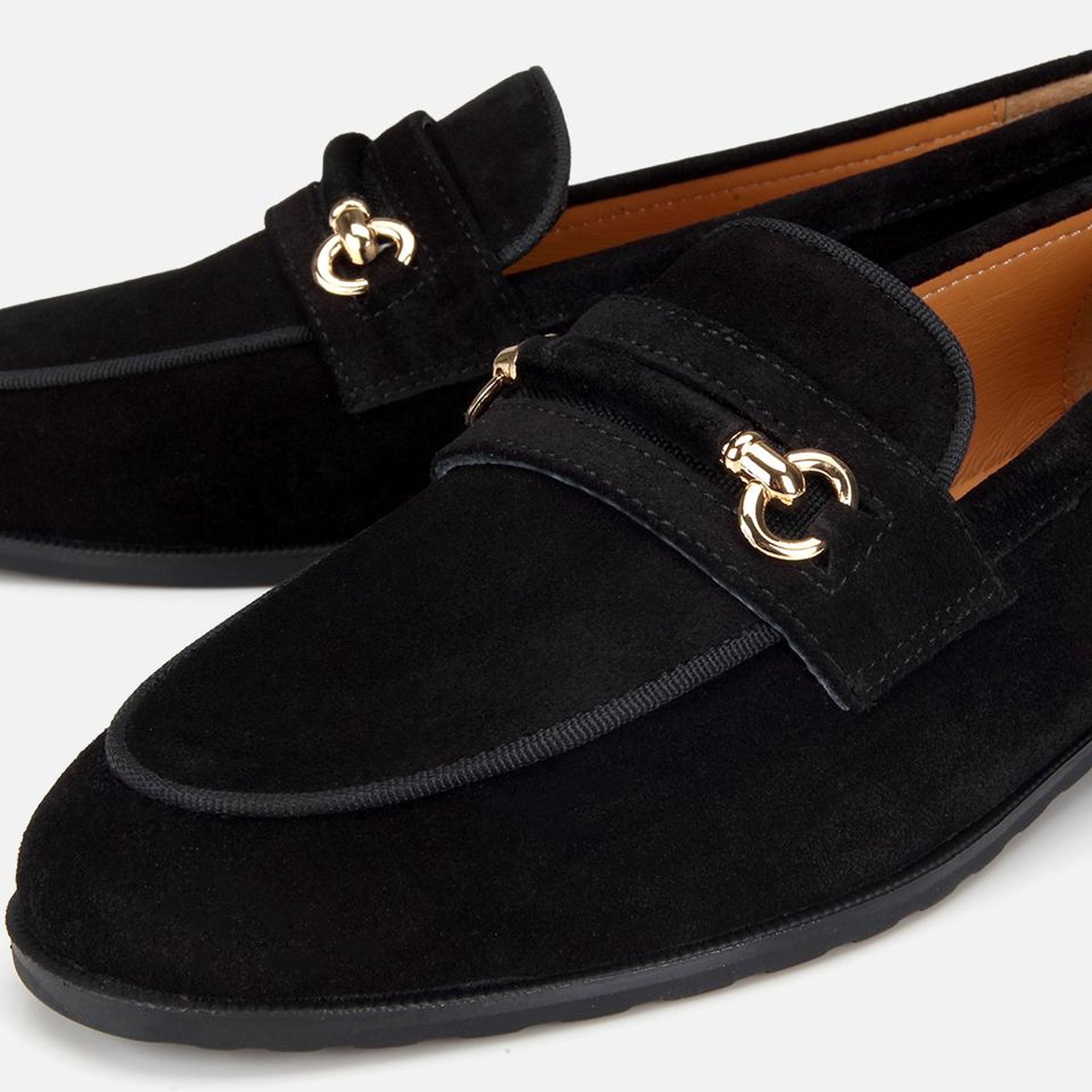 Kadın Süet Deri Siyah Tokalı Klasik Loafer