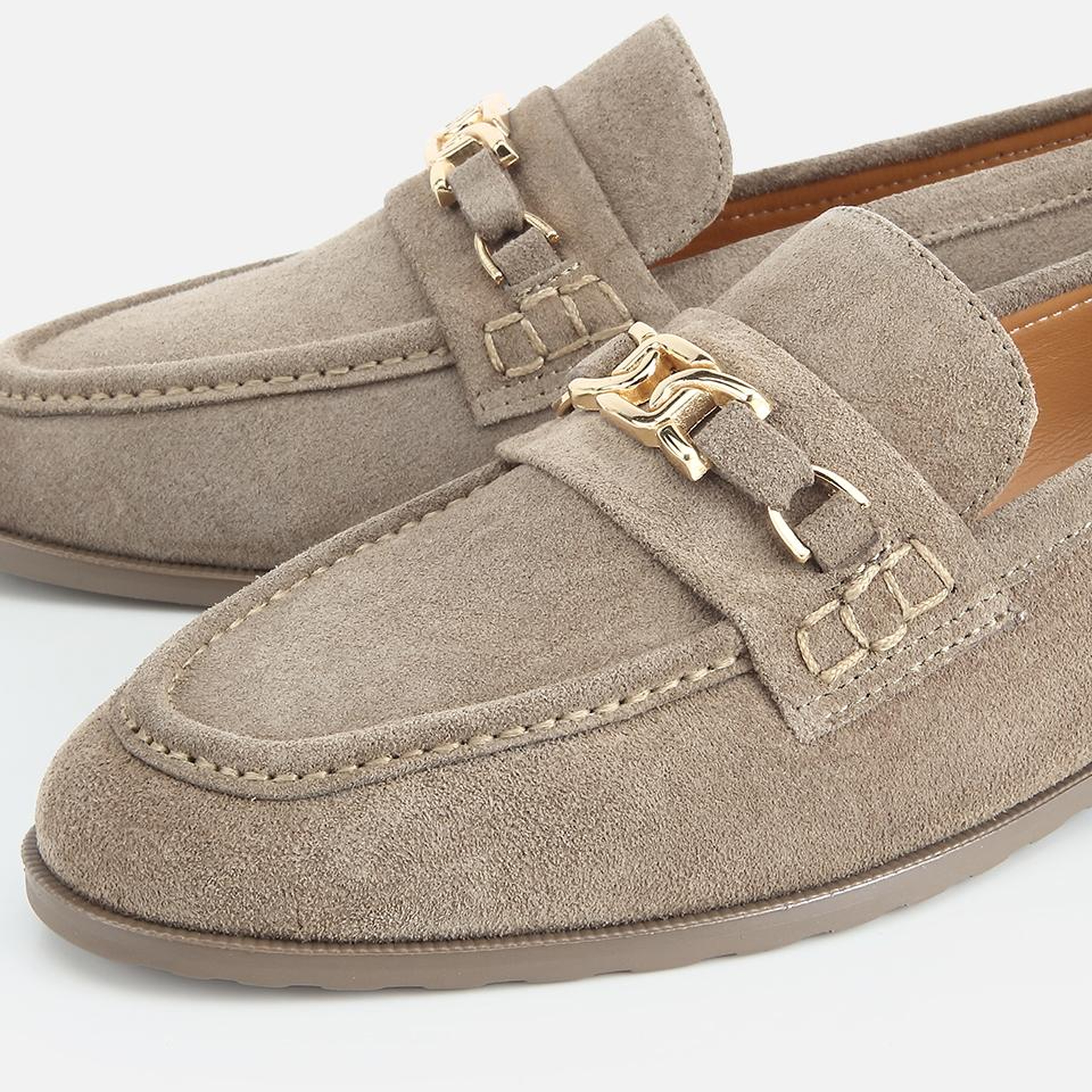 Kadın Süet Deri Açık Yeşil Toka Detaylı Klasik Loafer