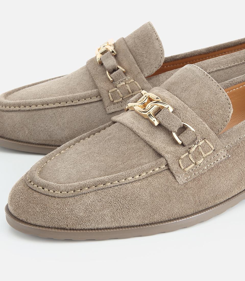 Kadın Süet Deri Açık Yeşil Toka Detaylı Klasik Loafer