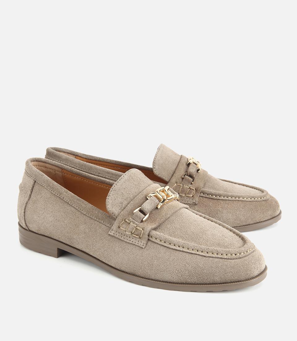 Kadın Süet Deri Açık Yeşil Toka Detaylı Klasik Loafer