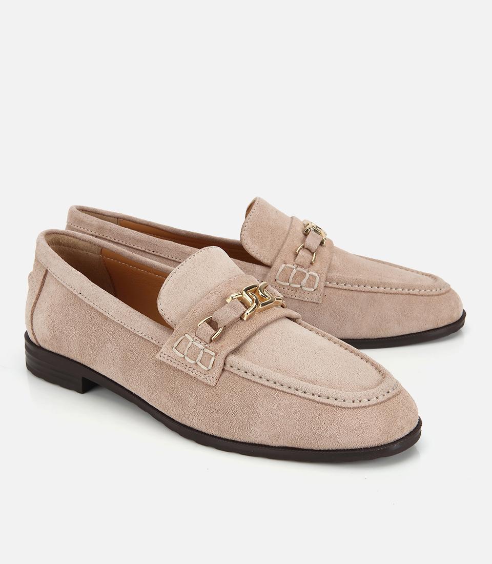 Kadın Süet Deri Bej Toka Detaylı Klasik Loafer