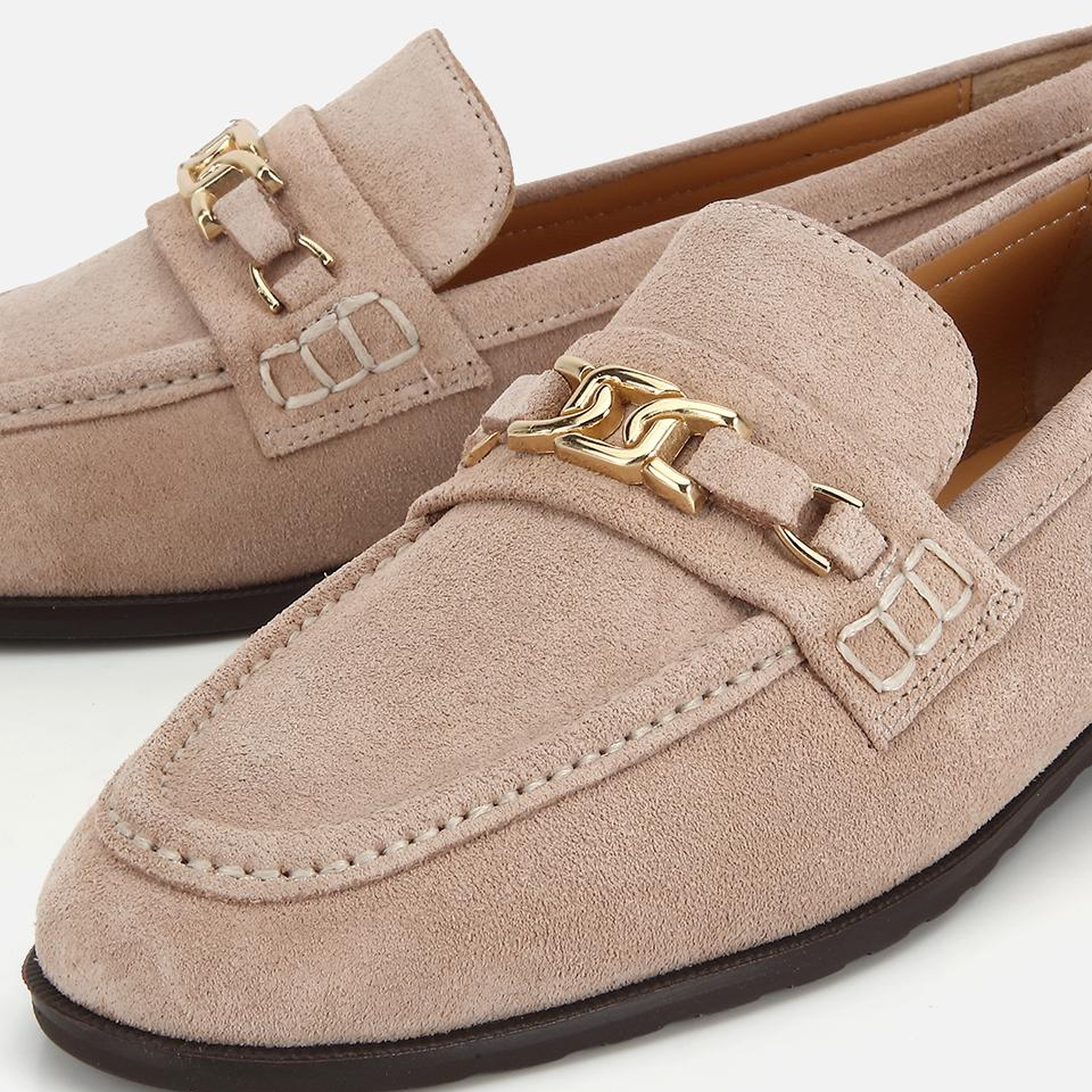 Kadın Süet Deri Bej Toka Detaylı Klasik Loafer