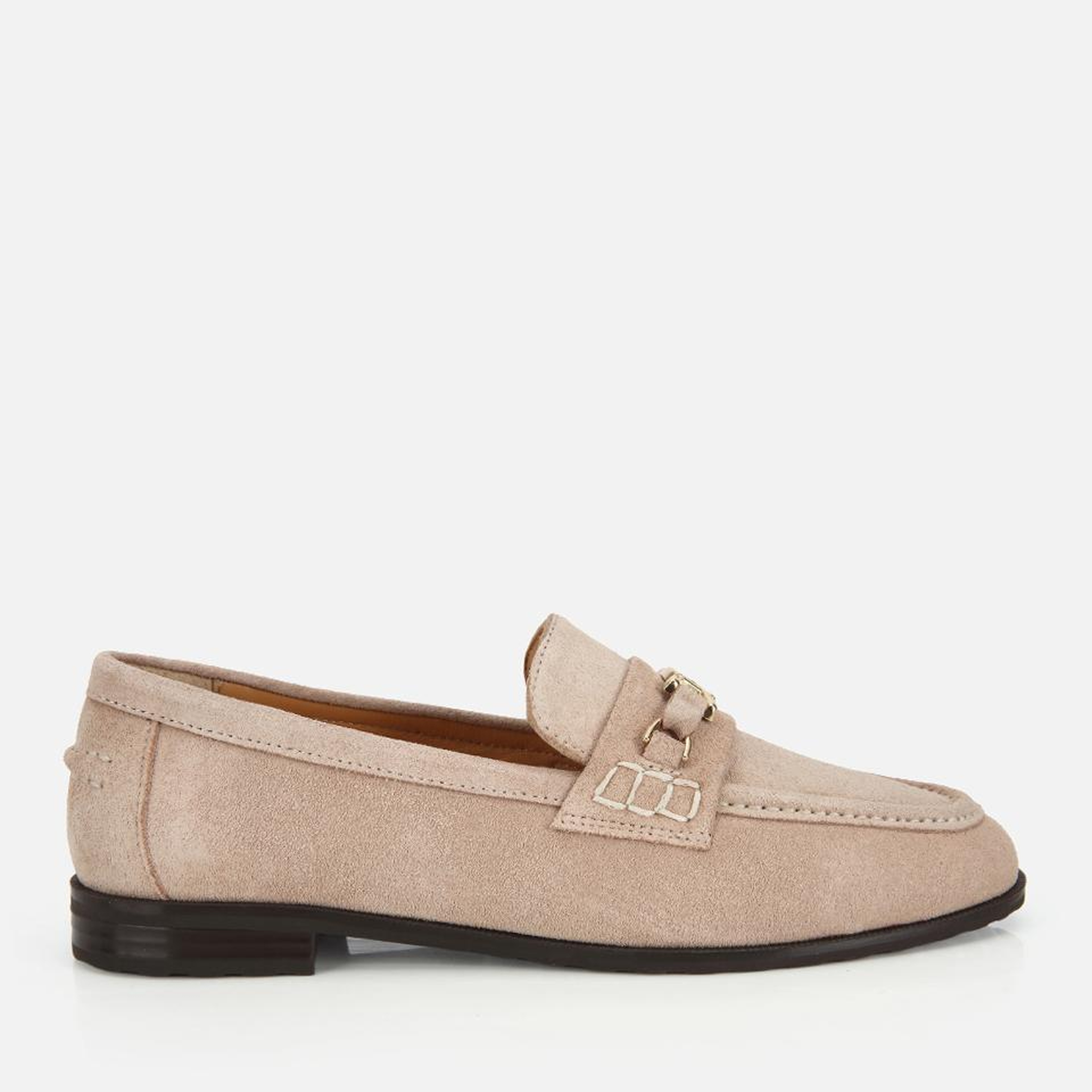 Kadın Süet Deri Bej Toka Detaylı Klasik Loafer