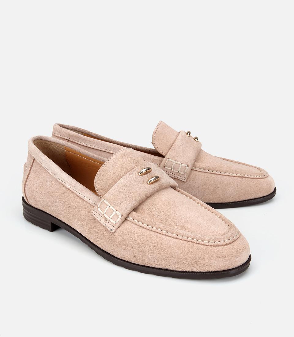 Kadın Süet Deri Bej Toka Detaylı Klasik Loafer