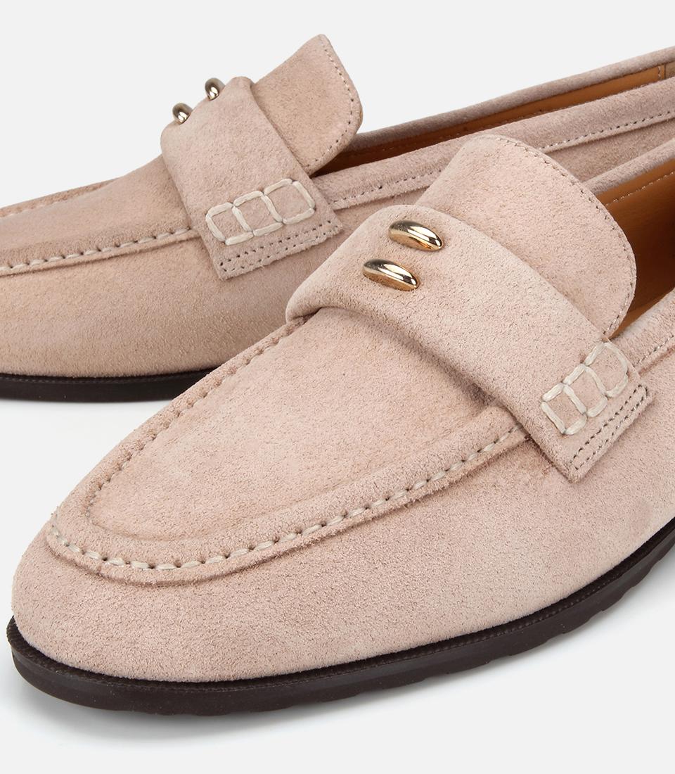Kadın Süet Deri Bej Toka Detaylı Klasik Loafer