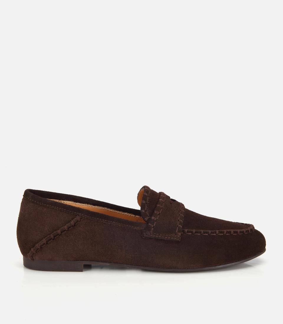 Kadın Süet Deri Kahverengi Dikiş Detaylı Günlük Loafer